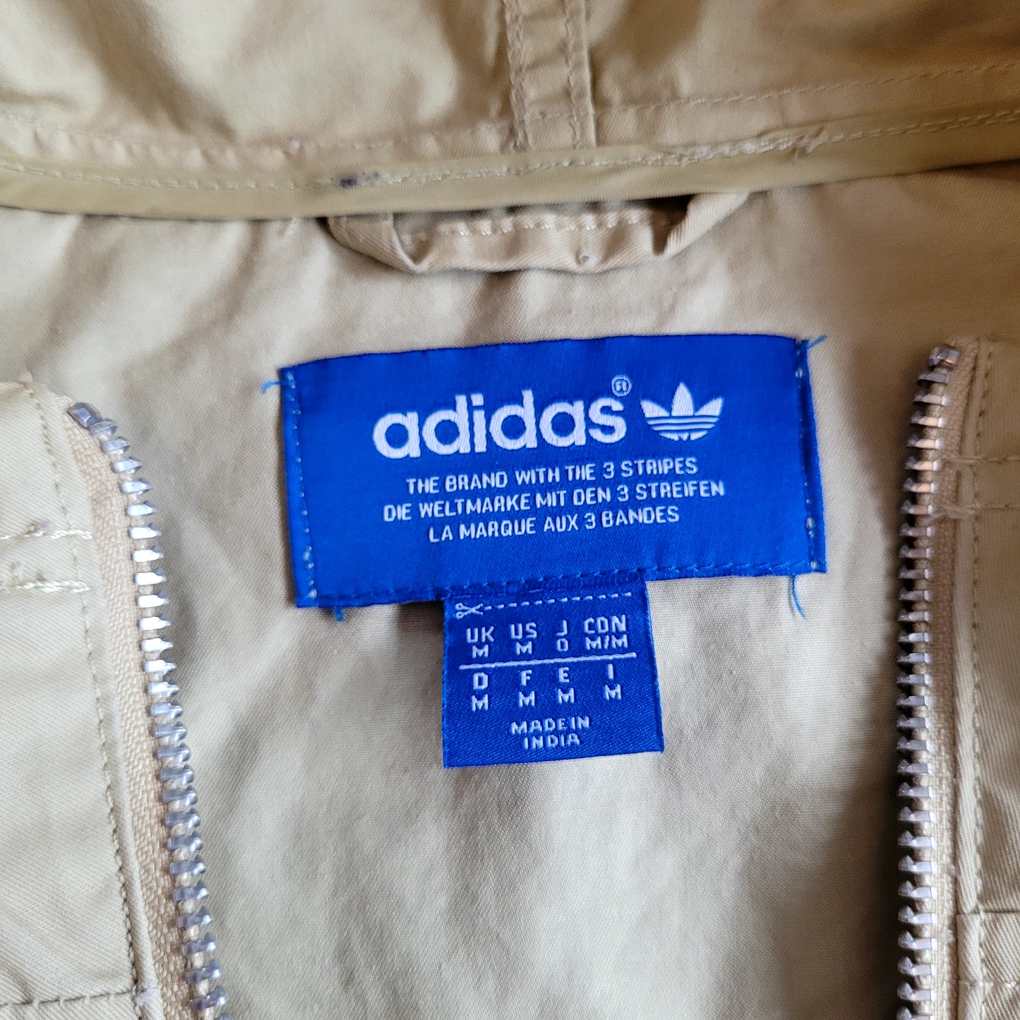 Adidas Originals Hooded Trefoil Utility Jacket Beige Full Zip Trefoil Logo Men's Vintage Style Size: Medium