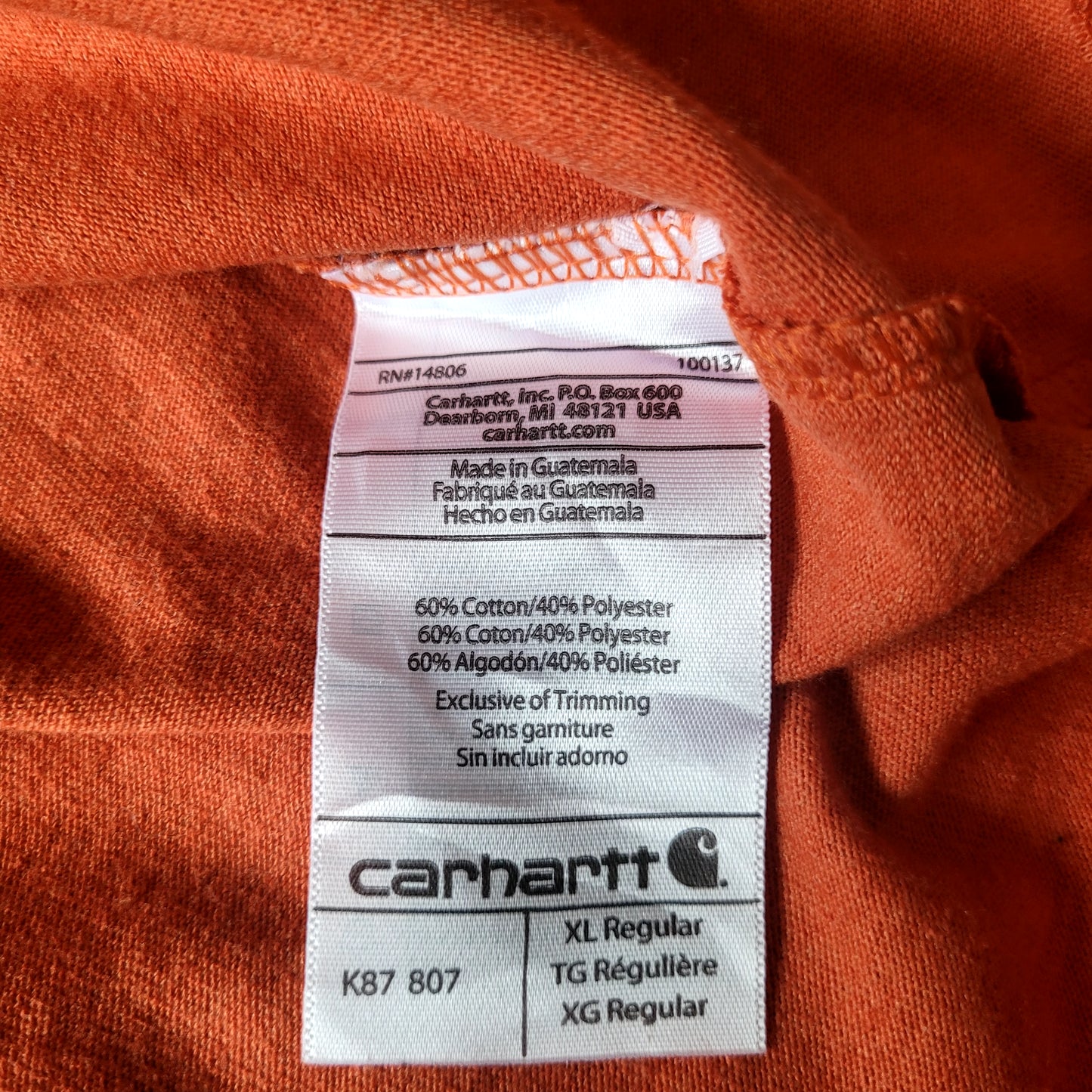 Carhartt Original Fit Pocket T-Shirt Burnt Orange Heavyweight Workwear Tee Size: XL