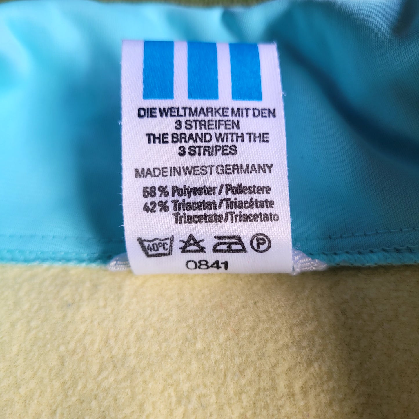 Vintage adidas Originals Track Jacket Ice Blue / Pale Yellow Colourblock Trefoil Zip Top Late 80s West Germany Size: GB - L