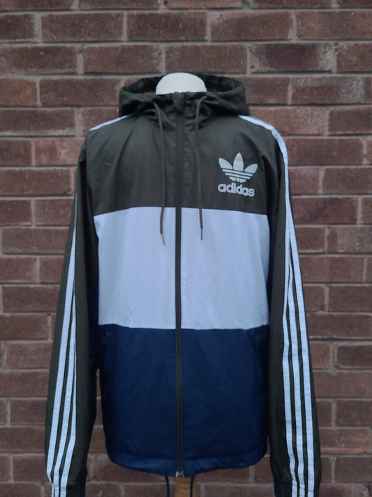 Classic Adidas Colourblock Windbreaker-Green/white/Navy Jacket - Size Small