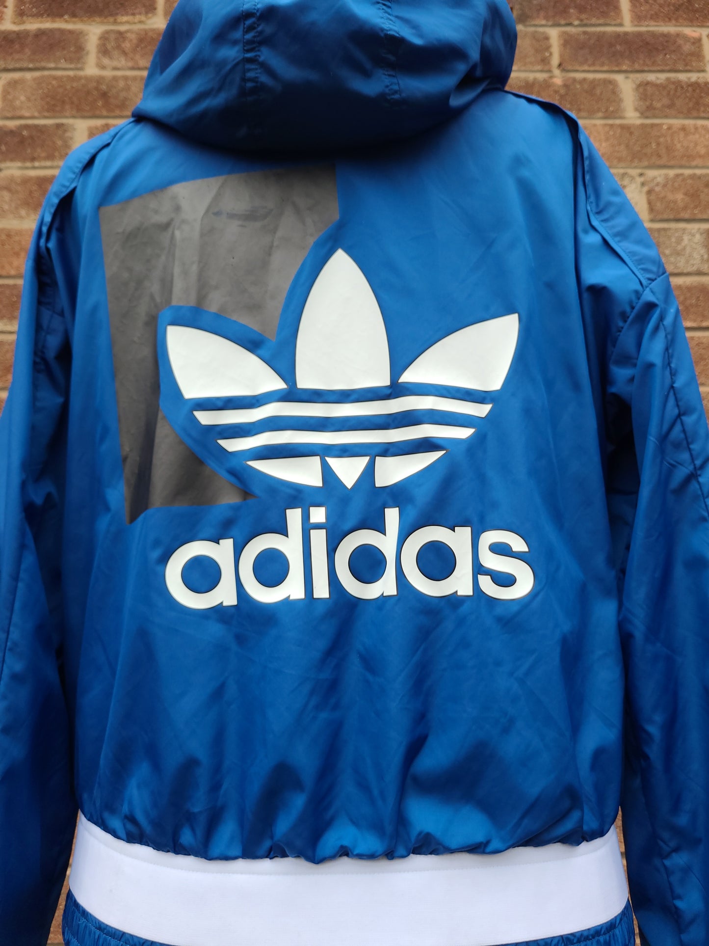 Adidas Ladies Trefoil Blue Windbreaker Jacket – Hooded Full Zip – Vintage Sportswear Piece - UK 8
