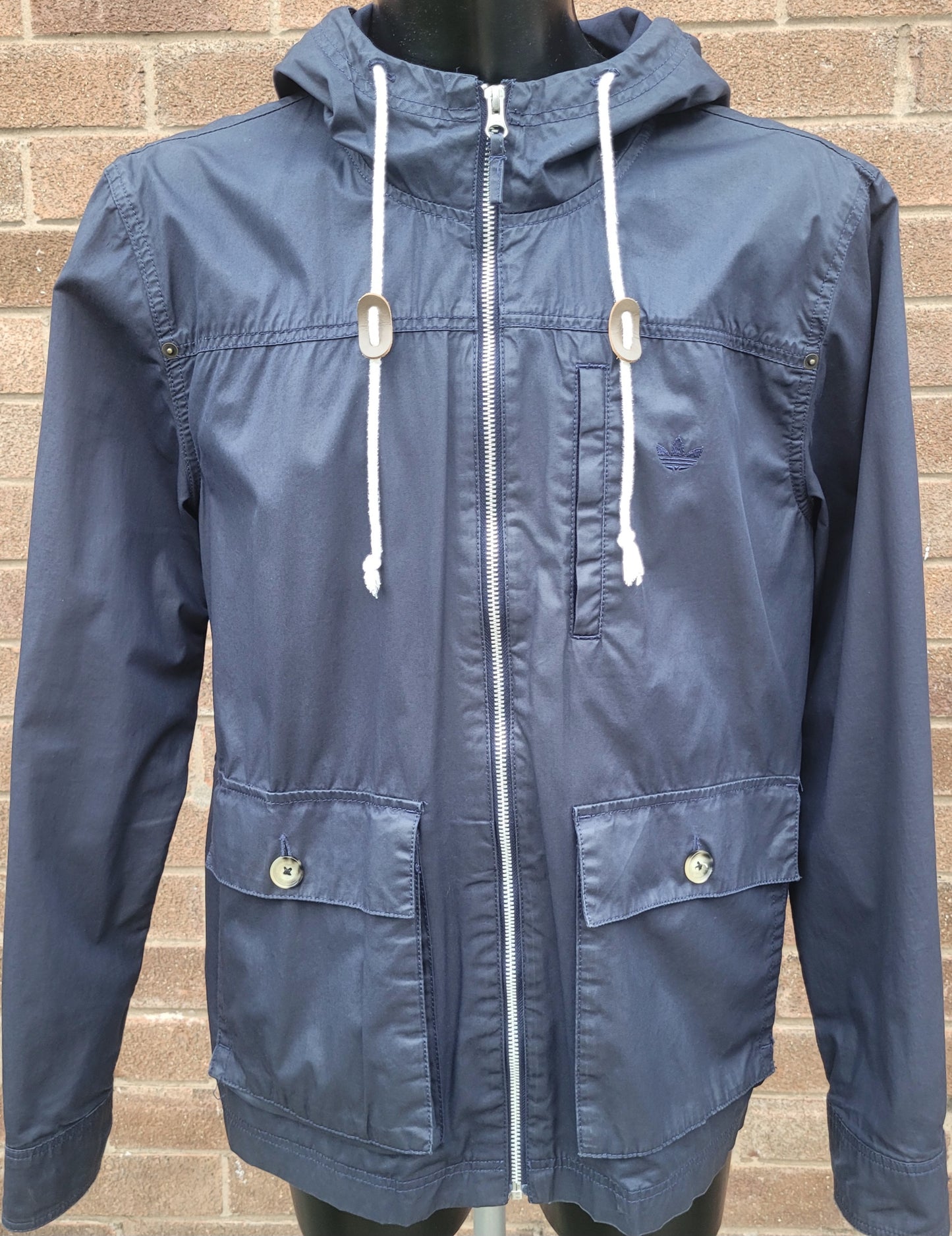 Adidas Originals Hooded Trefoil Utility Jacket Navy Full Zip Trefoil Logo Men's Vintage Style-Size M
