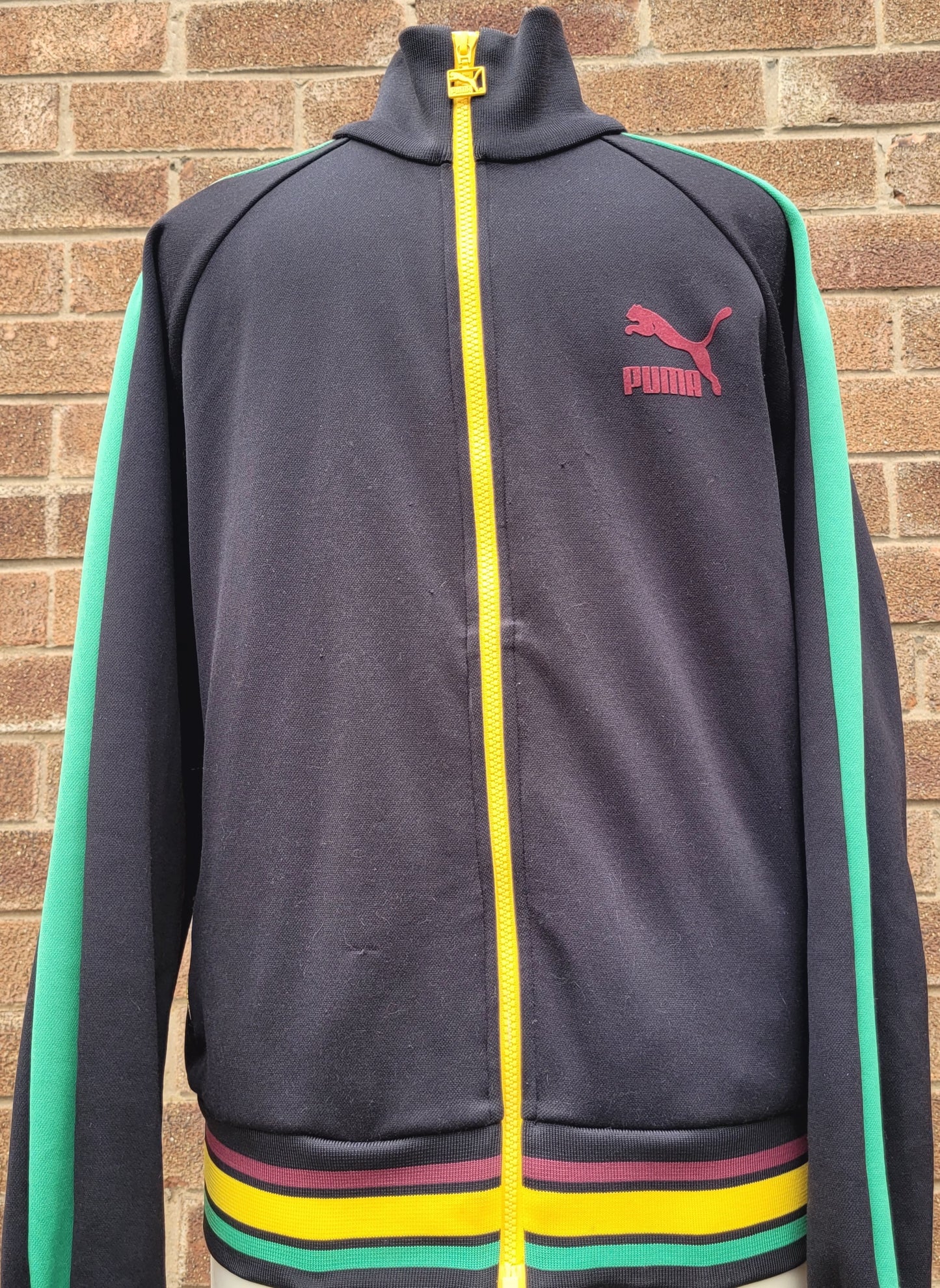 Puma Classic Track Jacket – Black Rasta Stripe Full Zip Size M