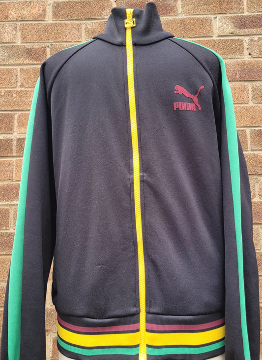 Puma Classic Track Jacket – Black Rasta Stripe Full Zip Size M