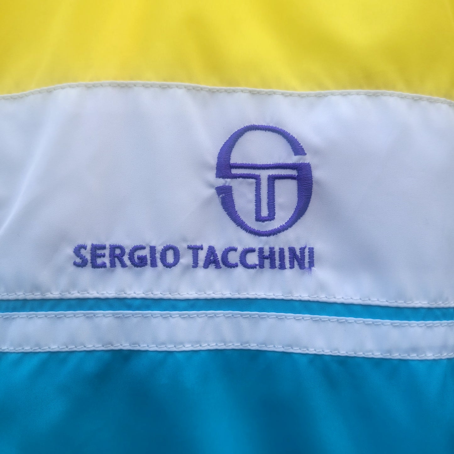 Sergio Tacchini Vintage Colour Block Windbreaker Jacket Yellow Blue White Size Medium
