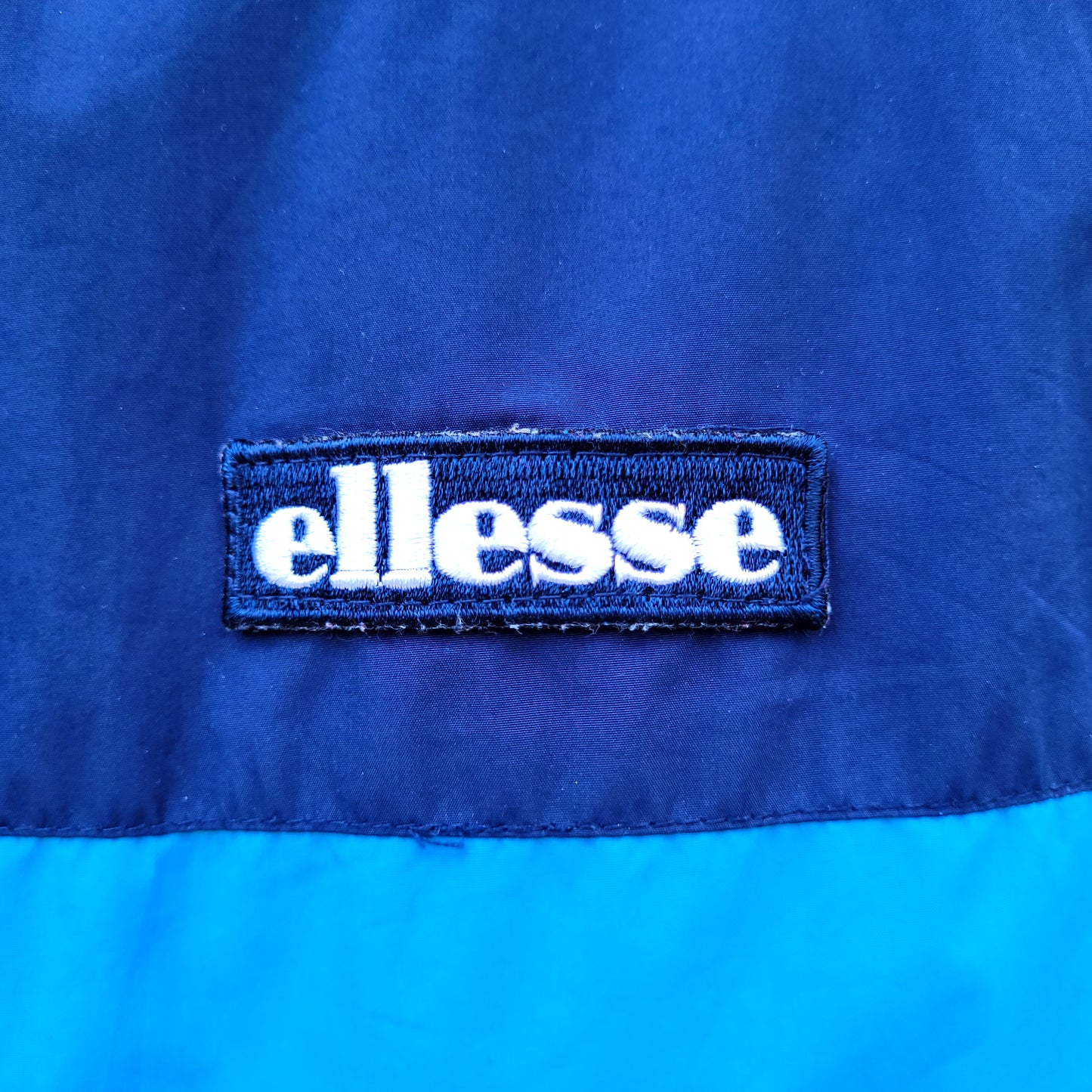 Ellesse Colour Block Windbreaker Jacket Navy Blue Teal Hooded Coat UK M Retro Festival Casuals
