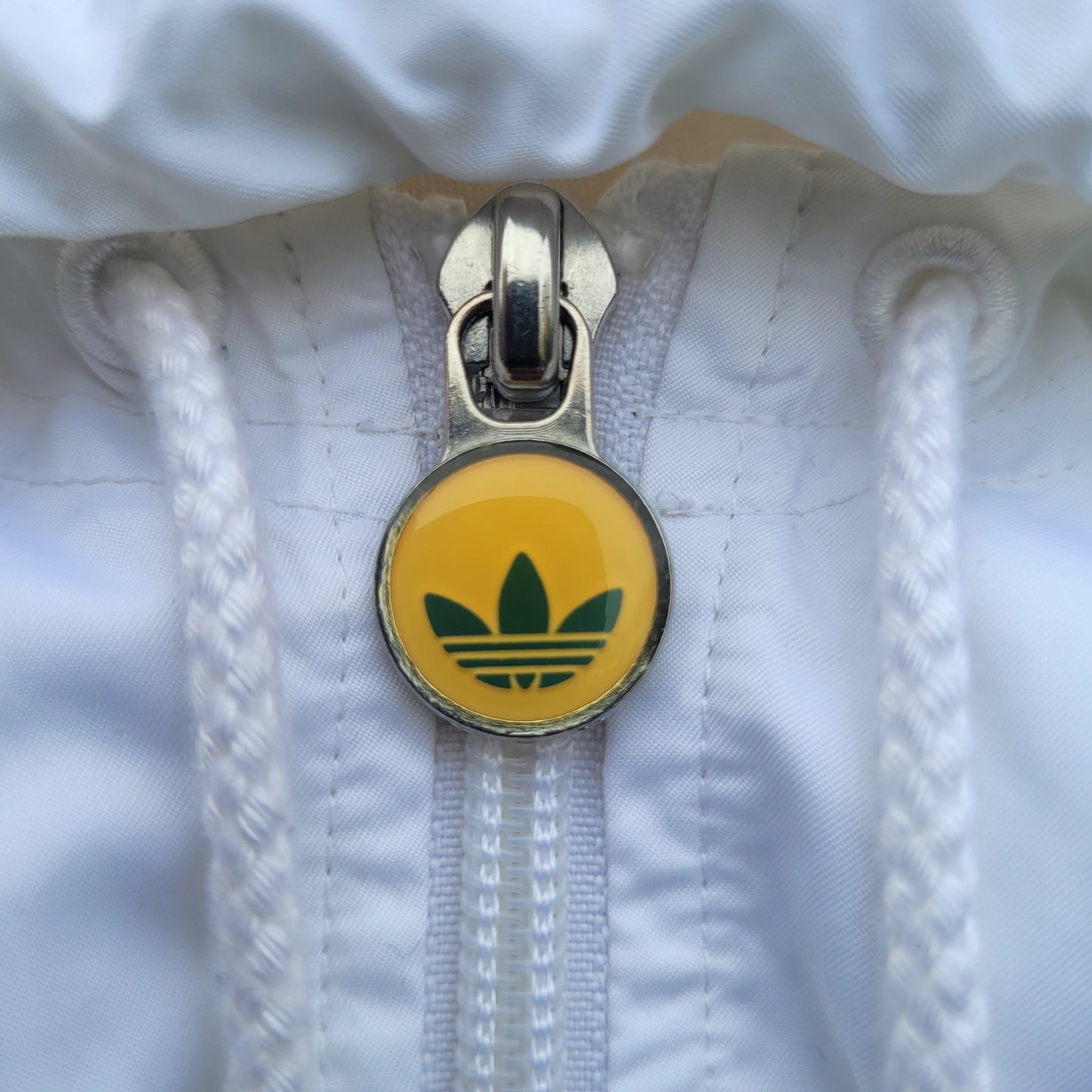 Vintage Adidas Originals Windbreaker Jacket- White Green 3 Stripe- Hooded- Size S