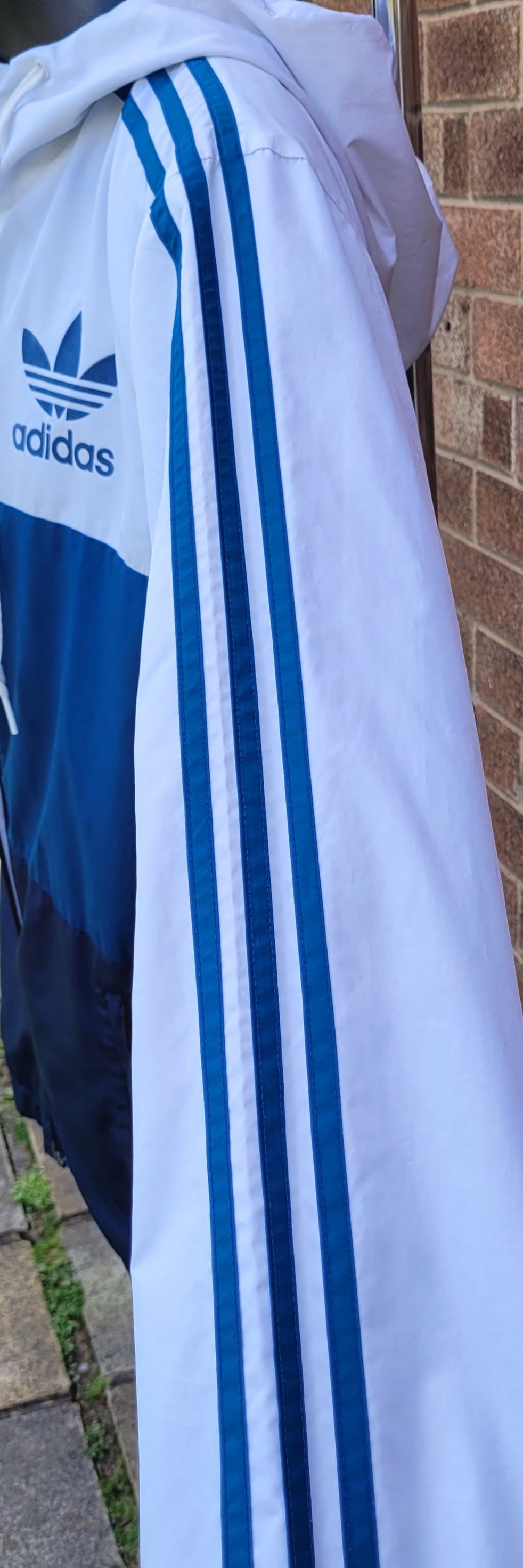 Adidas Originals Colour Block Windbreaker Jacket Hoodie White Blue UK: M