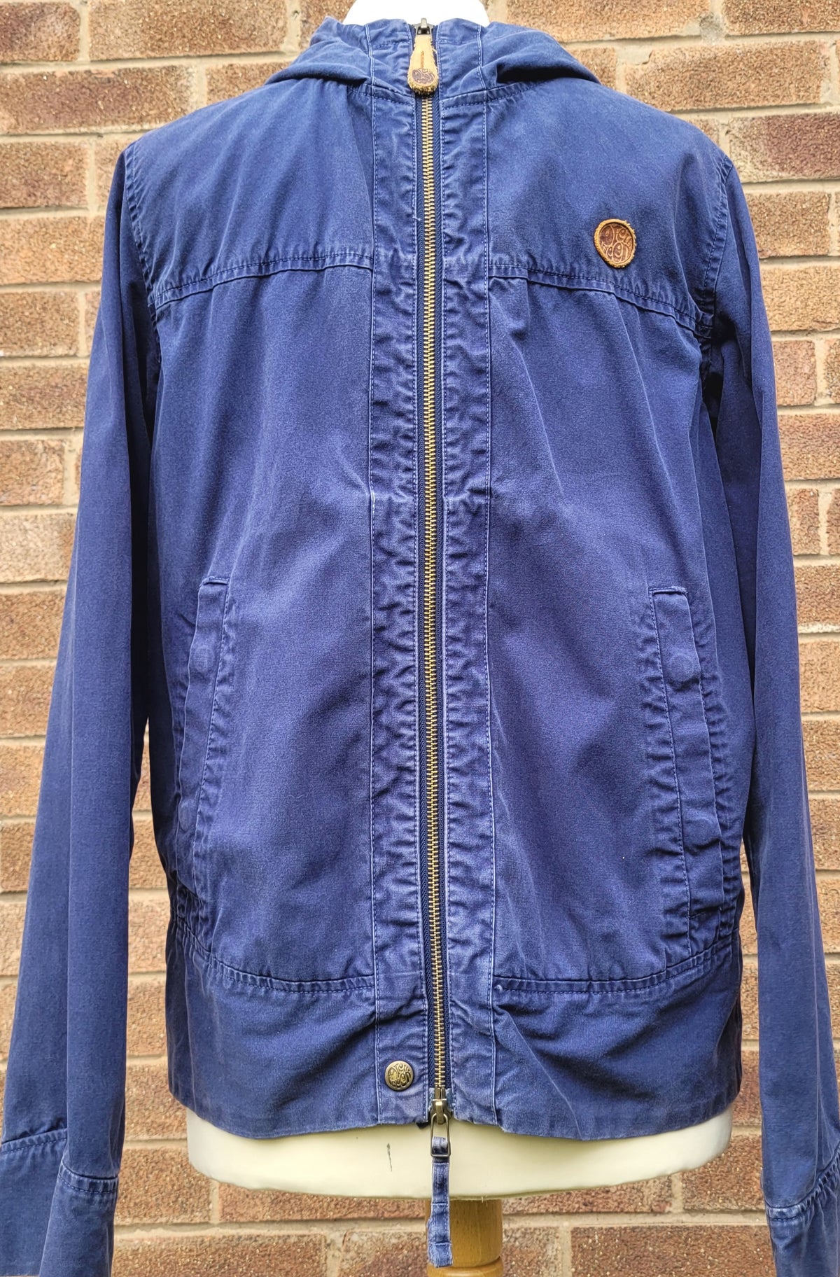 Pretty Green Navy blue full zip Jacket hooded leather logo press stud side pockets