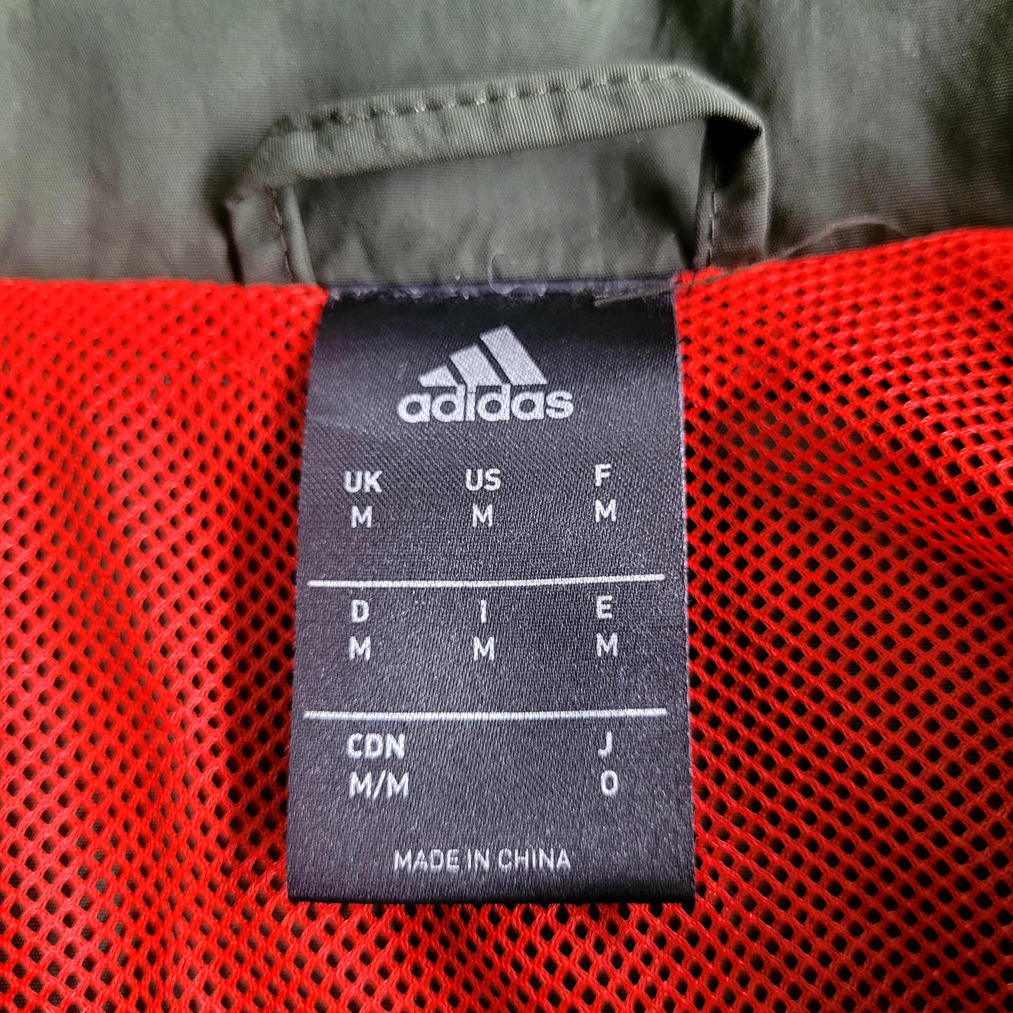 Adidas Coach Jacket Olive Green Red Logo Mesh Lined Snap Button Jacket UK M