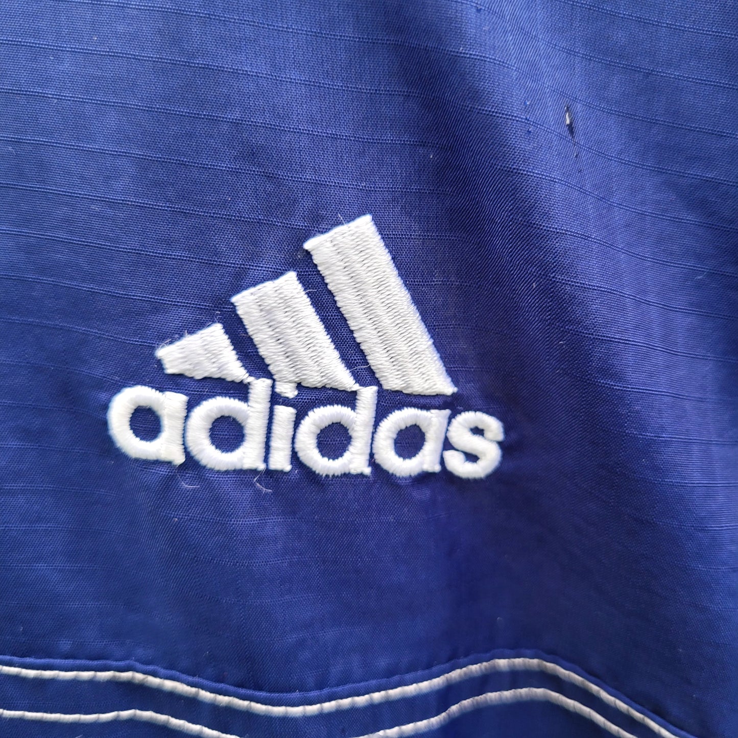 Vintage 1999 Adidas Sports Half Zip Hooded Windbreaker Jacket Navy Blue Mesh Lined American Size: Large