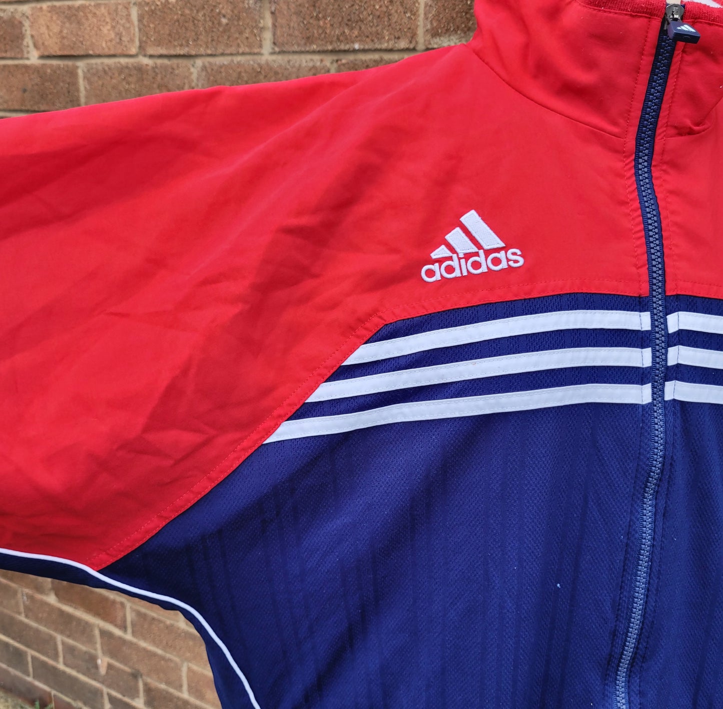 Adidas Vintage 90s Performance Colour Block Windbreaker Jacket Red Navy White – Size M
