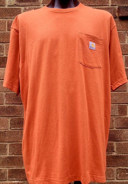 Carhartt Original Fit burnt orange pocket T-shirt in XL featuring a heavyweight cotton blend chest pocket with woven Carhartt logo patch and classic crew neck