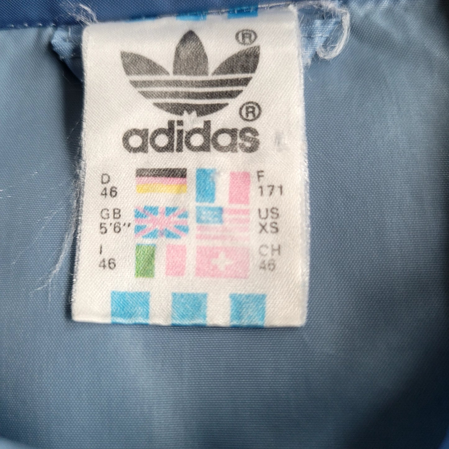 90's Vintage adidas Colour Windbreaker Jacket Blue Full Zip Adidas Originals (US) XS/ Fits (UK) L