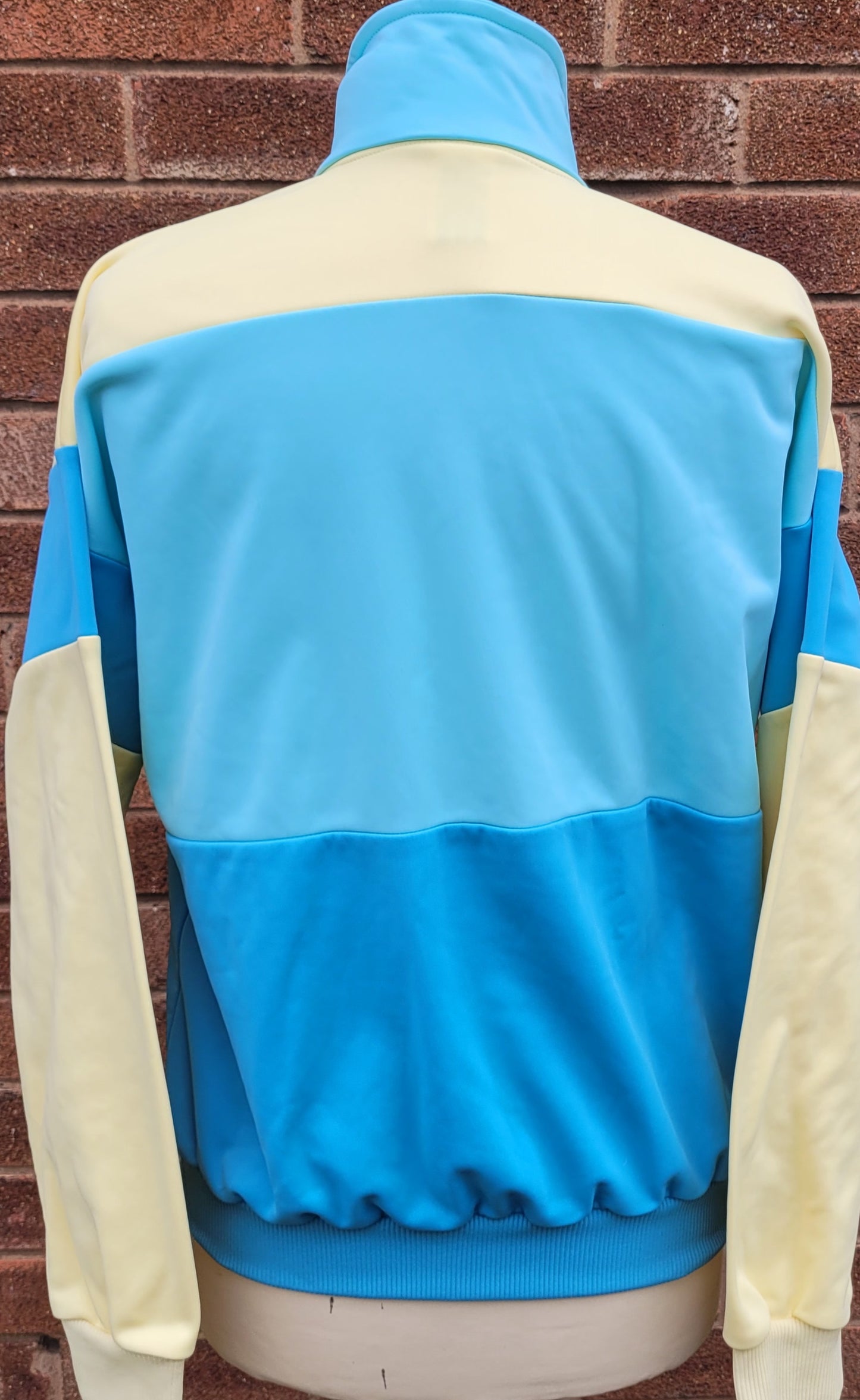 Vintage adidas Originals Track Jacket Ice Blue / Pale Yellow Colourblock Trefoil Zip Top Late 80s West Germany Size: GB - L