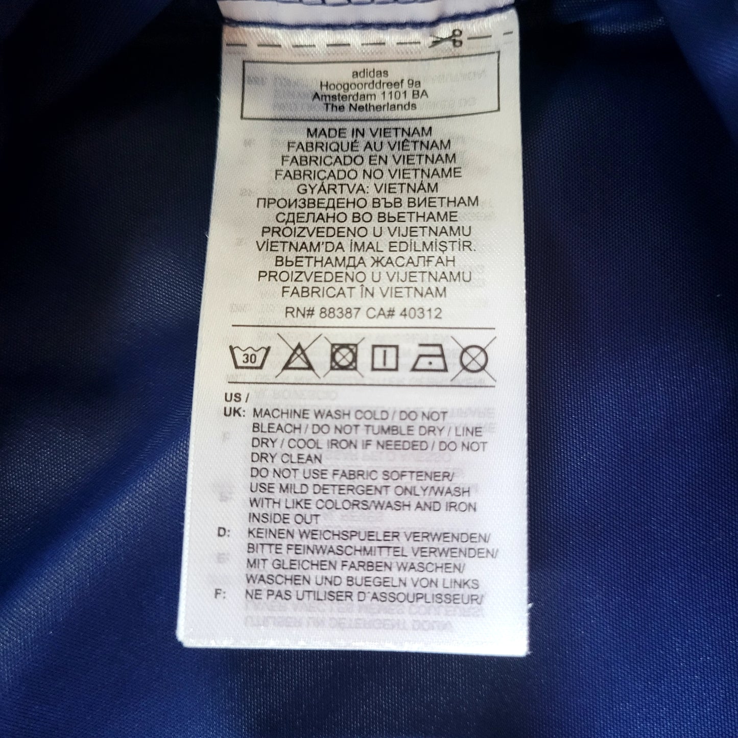 Adidas Originals Blue Coach Jacket- Trefoil Logo Back Print- Primegreen Coat- Size L