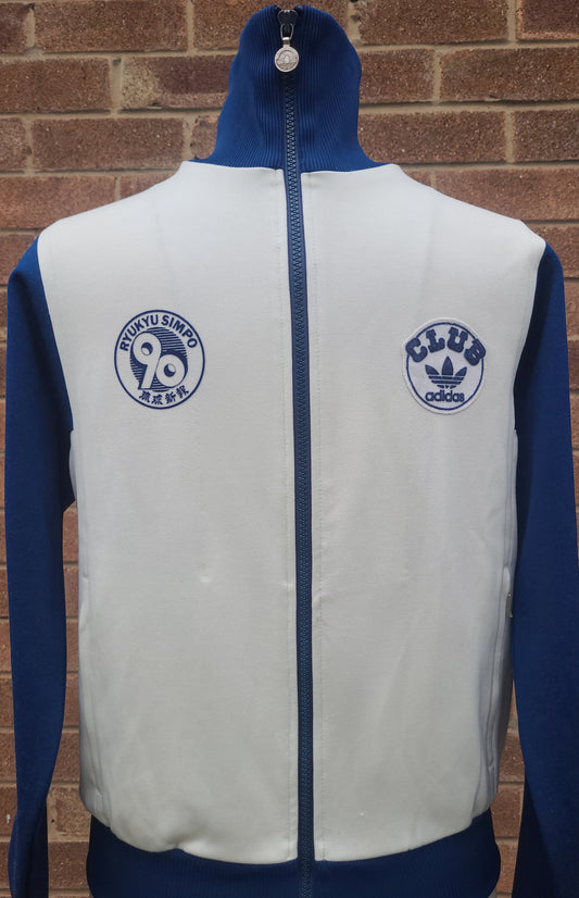 Vintage Adidas Club Track Jacket – White / Blue – Japan Graphic – Full Zip – Size Small