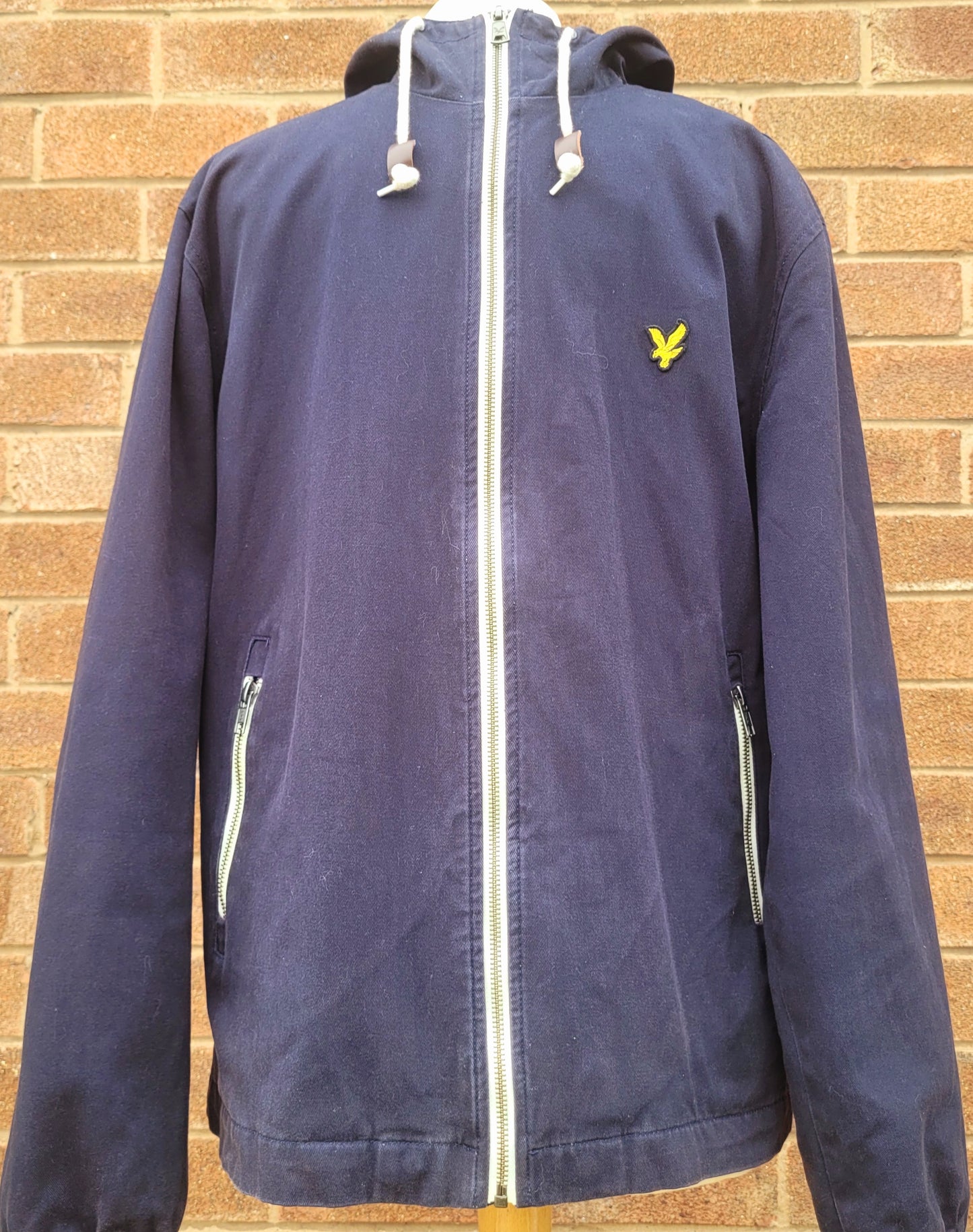 Lyle & Scott Hooded Jacket Navy Full Zip Coat Classic Eagle Logo Casual Outerwear Size M