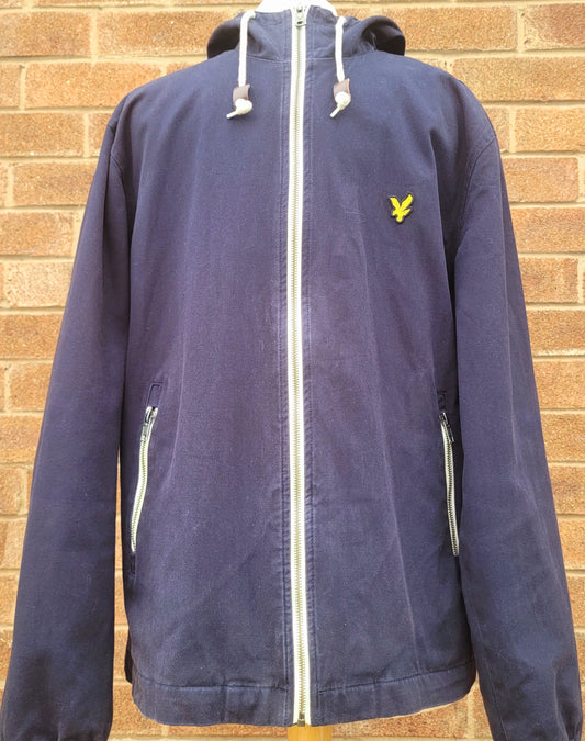 Lyle & Scott Hooded Jacket Navy Full Zip Coat Classic Eagle Logo Casual Outerwear Size M