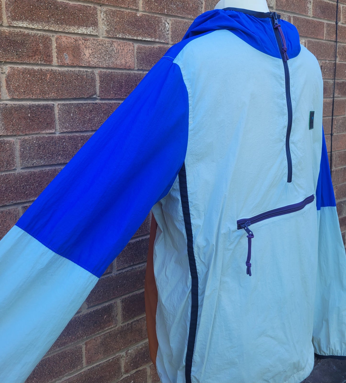 Paul Smith PS Colour Block Overhead Packaway Windbreaker Jacket – Blue / Stone / Tan – Mesh Lined Size: M