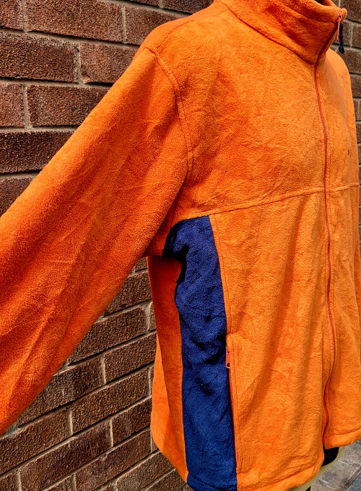 Columbia Full Zip Fleece Jacket Orange & Navy Outdoor Hiking Layer Size: XL