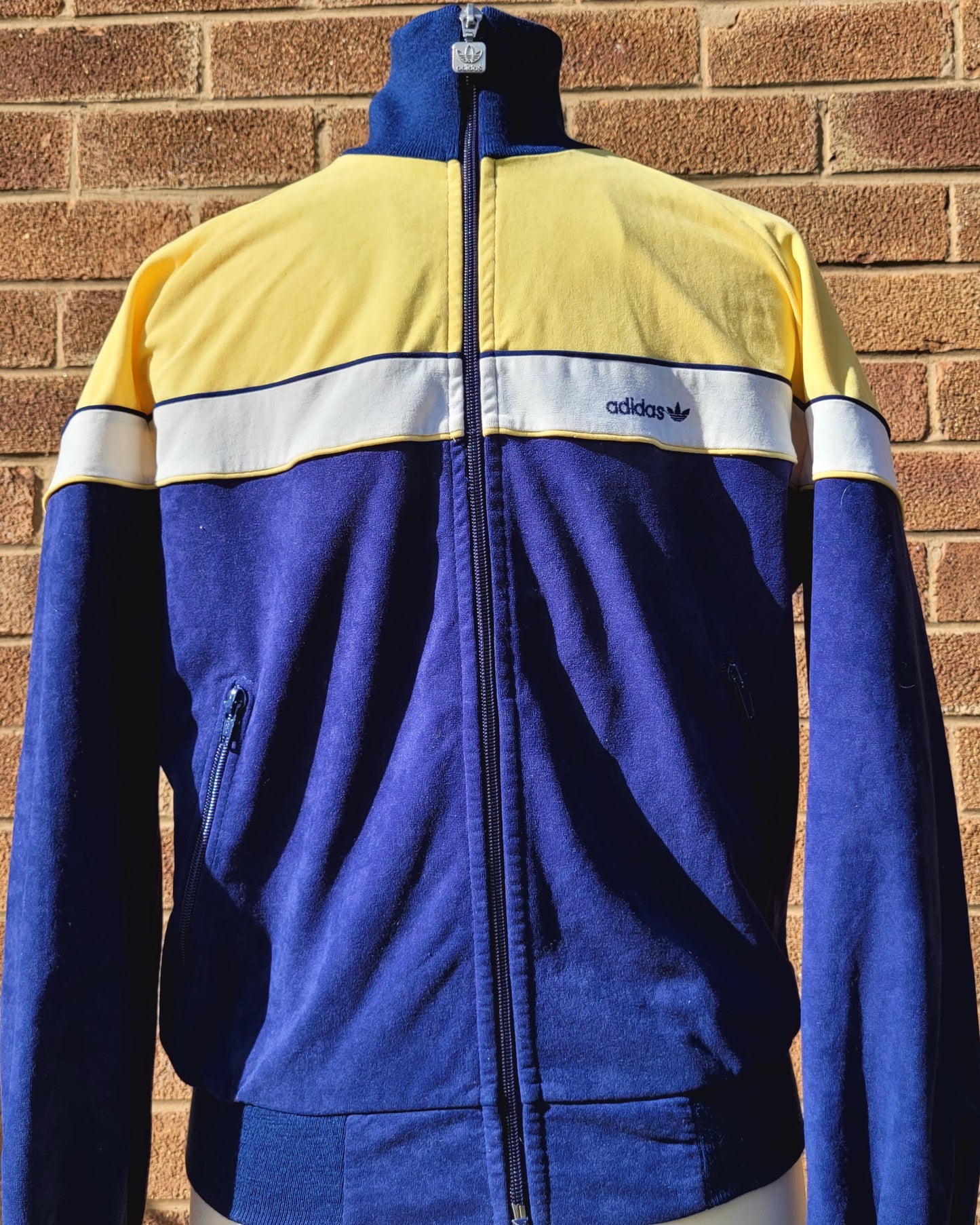 Adidas Originals Vintage Track Jacket Navy Yellow West Germany Trefoil Zip Tricot Size S
