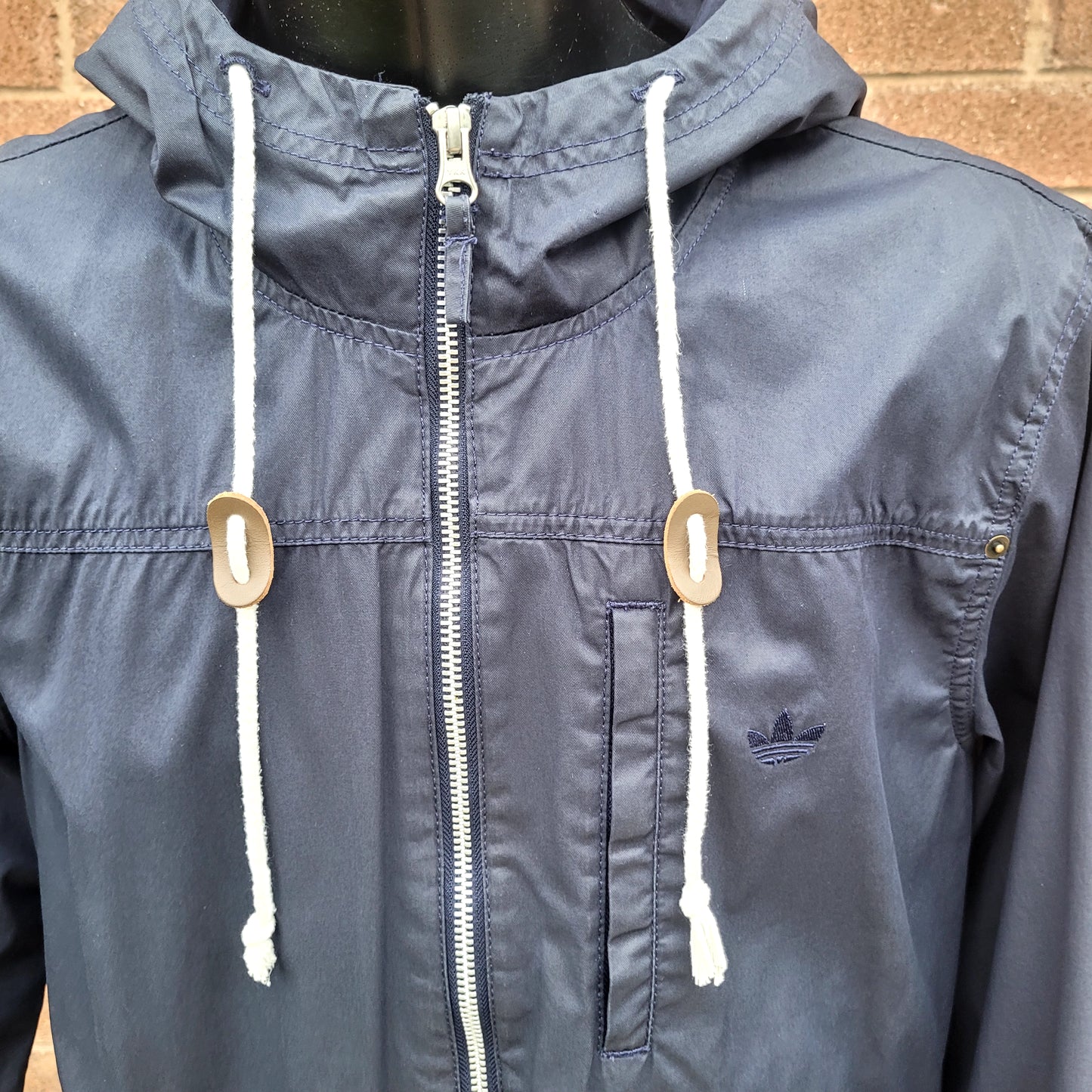 Adidas Originals Hooded Trefoil Utility Jacket Navy Full Zip Trefoil Logo Men's Vintage Style-Size M
