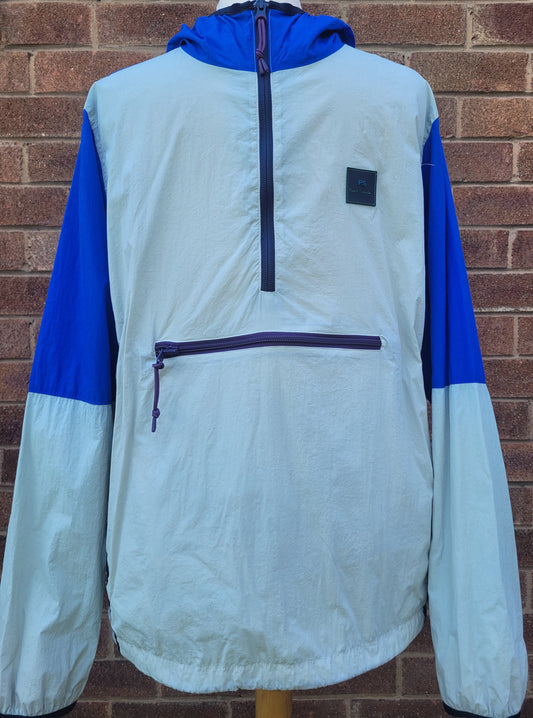 Paul Smith PS Colour Block Overhead Packaway Windbreaker Jacket – Blue / Stone / Tan – Mesh Lined Size: M
