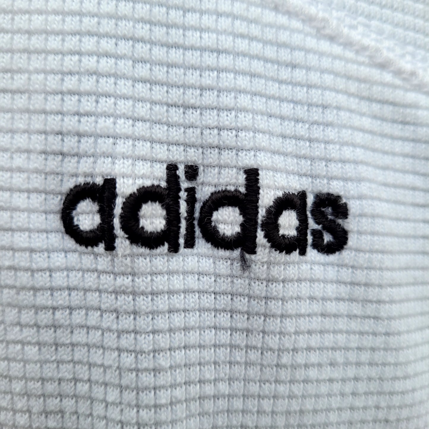Adidas Textured Waffle Knit Zip Jacket White, Minimal Logo Full Zip Track Top Size: Medium