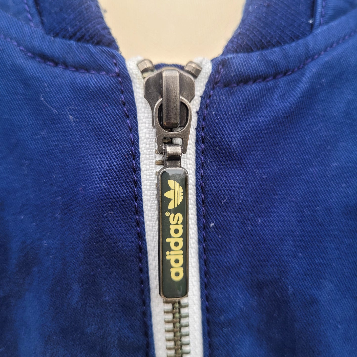 Vintage Adidas Originals Zip Jacket Navy Yellow Mesh Lined Trefoil Resin Zip Size S