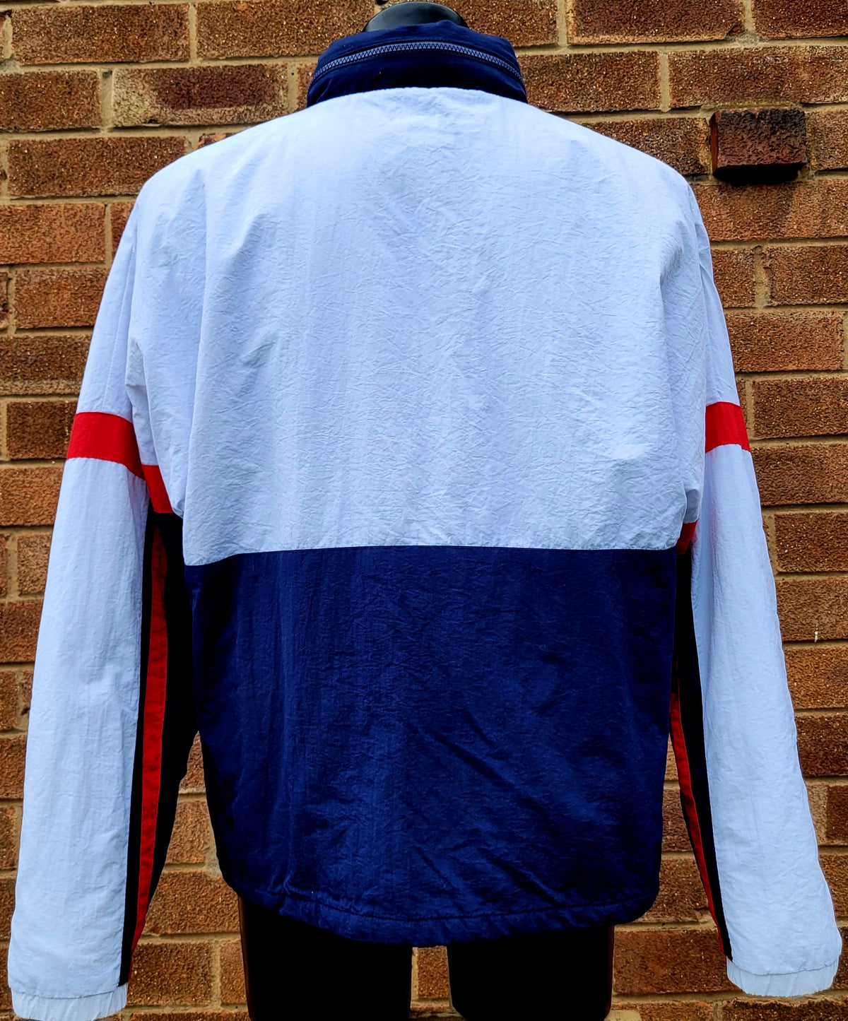 FILA Oversized Half Zip Overhead Padded Anorak Jacket White Navy Red Colour Block Logo Windbreaker Size: Medium