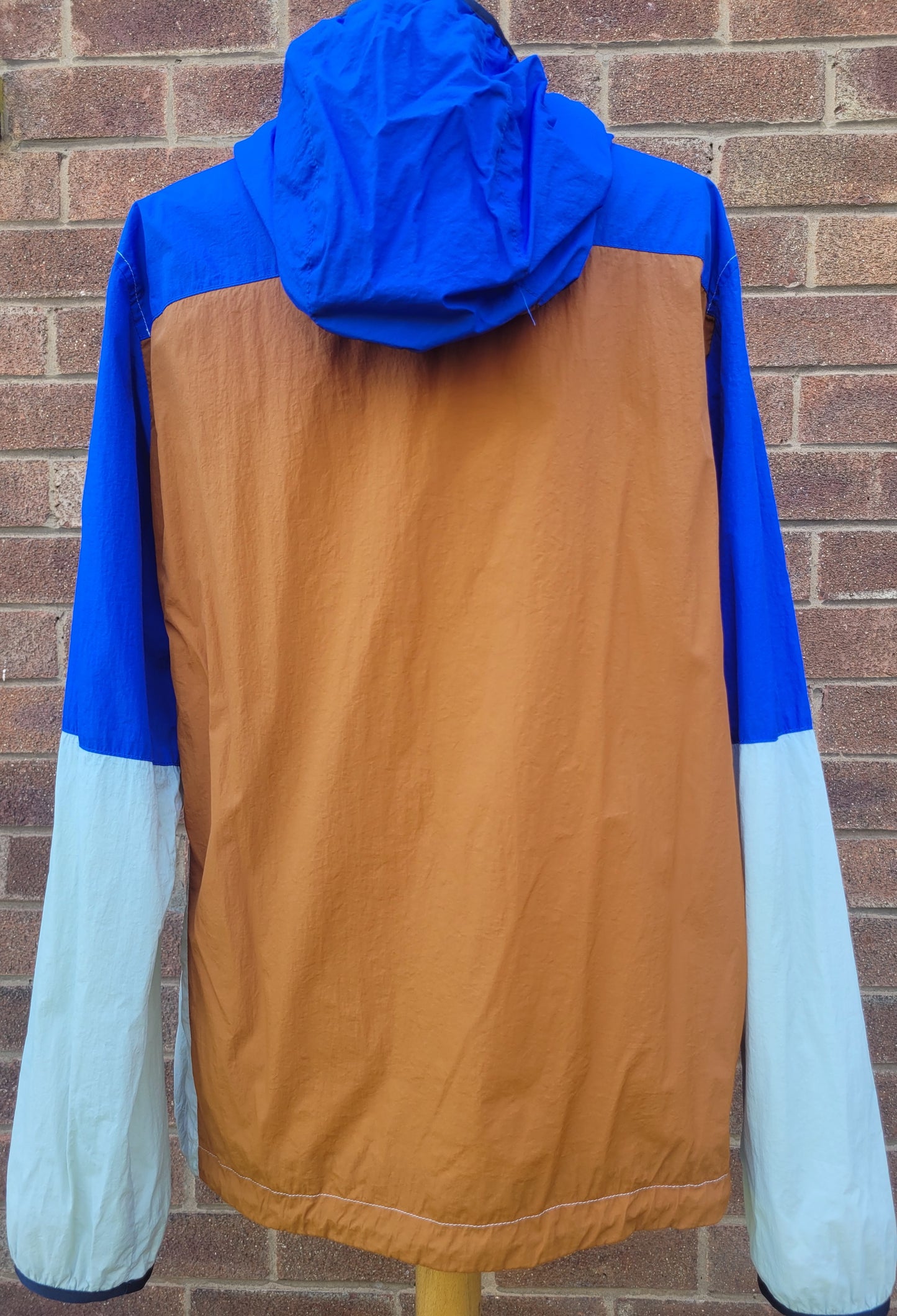 Paul Smith PS Colour Block Overhead Packaway Windbreaker Jacket – Blue / Stone / Tan – Mesh Lined Size: M
