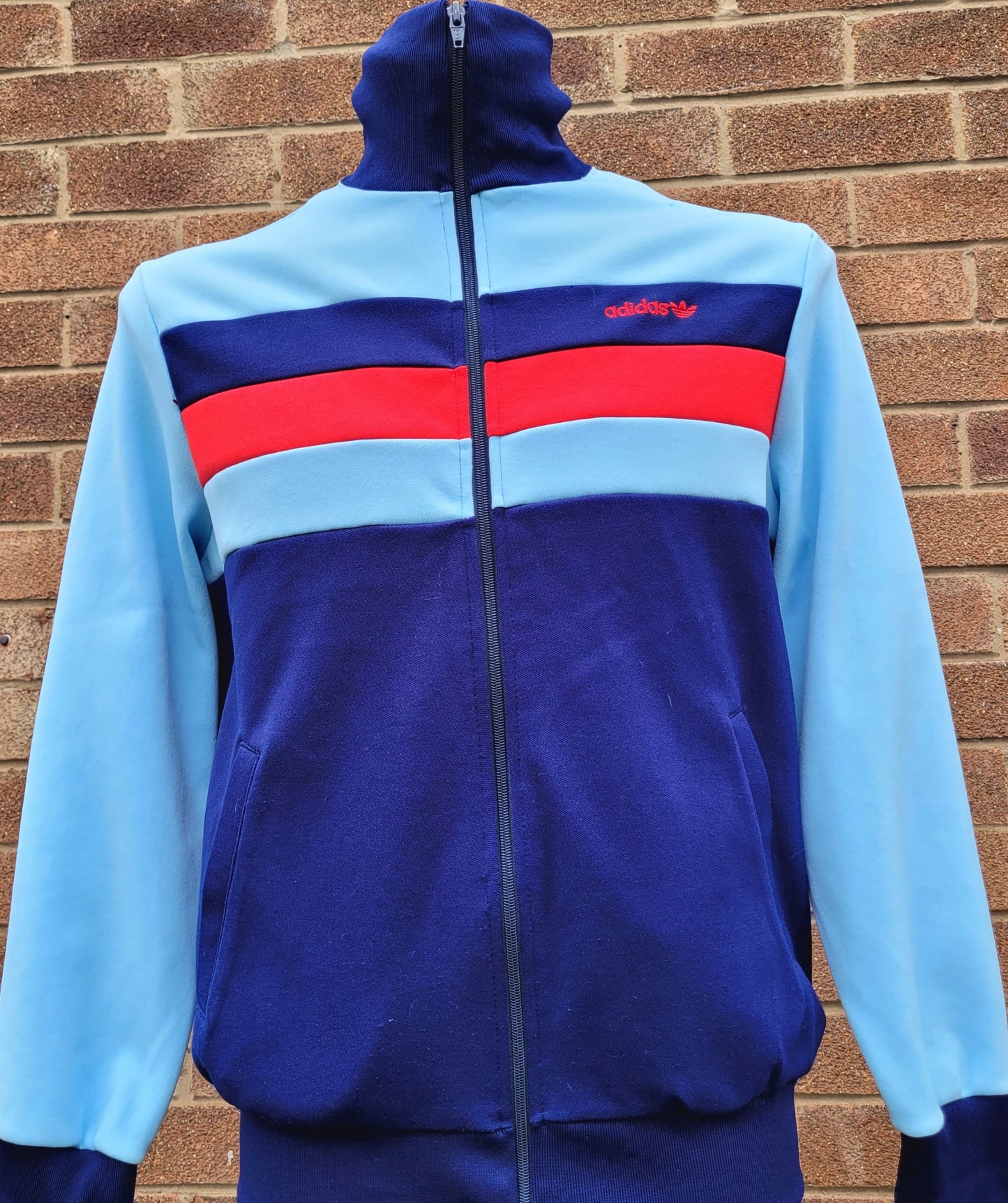 Vintage 1980s Adidas Originals Trefoil Track Jacket Blue Red Colour Block Full Zip Size M Made in Korea