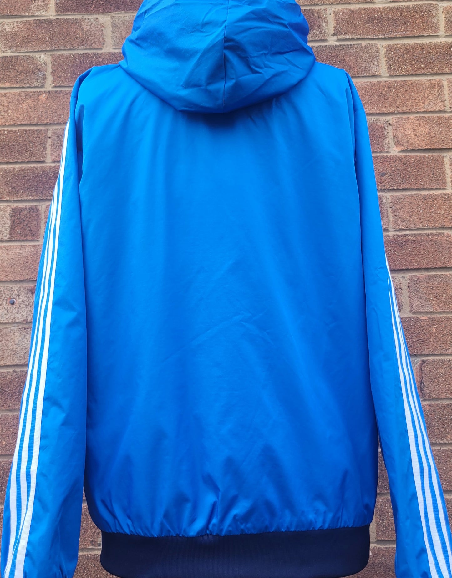 Adidas Classic Originals Sport Windbreaker Jacket Blue White 3 Stripe Hooded-Size S