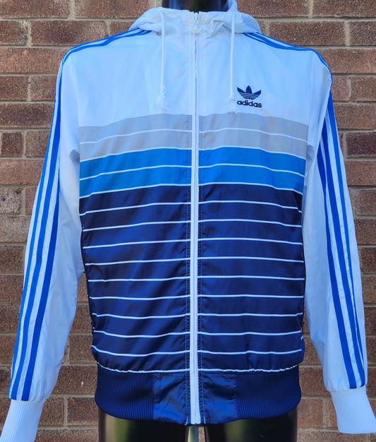 Vintage Adidas Originals Navy Blue Grey White full zip Windbreaker Jacket side zip pockets