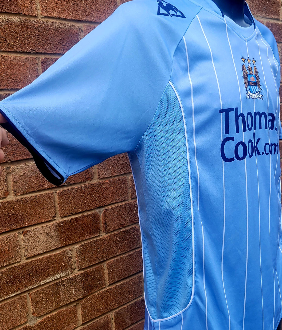 Manchester City 2007/08 Home Football Shirt Jersey Le Coq Sportif  Thomas Cook Sponsor Sky Blue Size: Medium