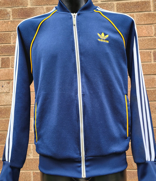 Vintage Adidas Originals Superstar SST Track Jacket Navy Yellow 3 Stripe Full Zip Size M