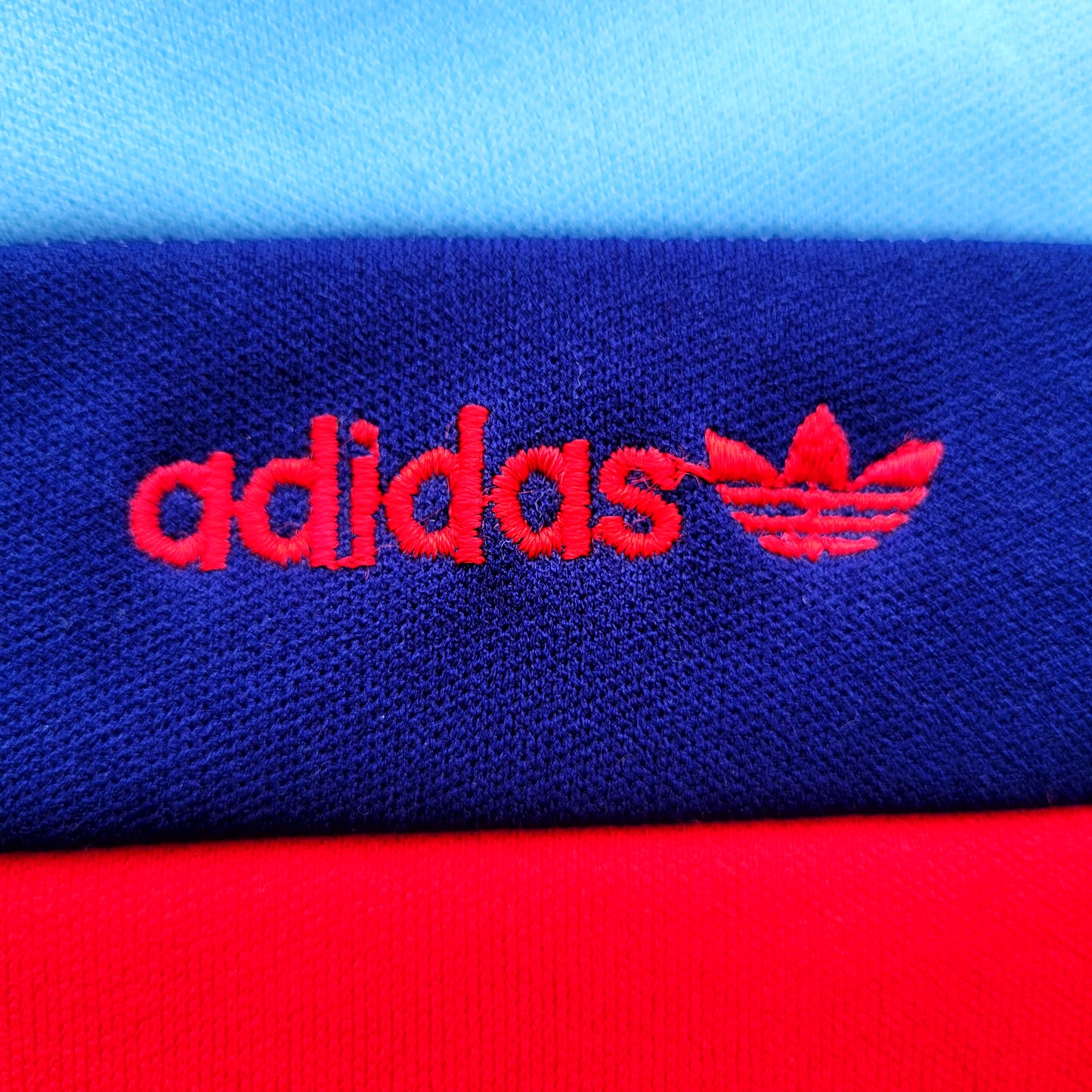 Vintage 1980s Adidas Originals Trefoil Track Jacket Blue Red Colour Block Full Zip Size M Made in Korea