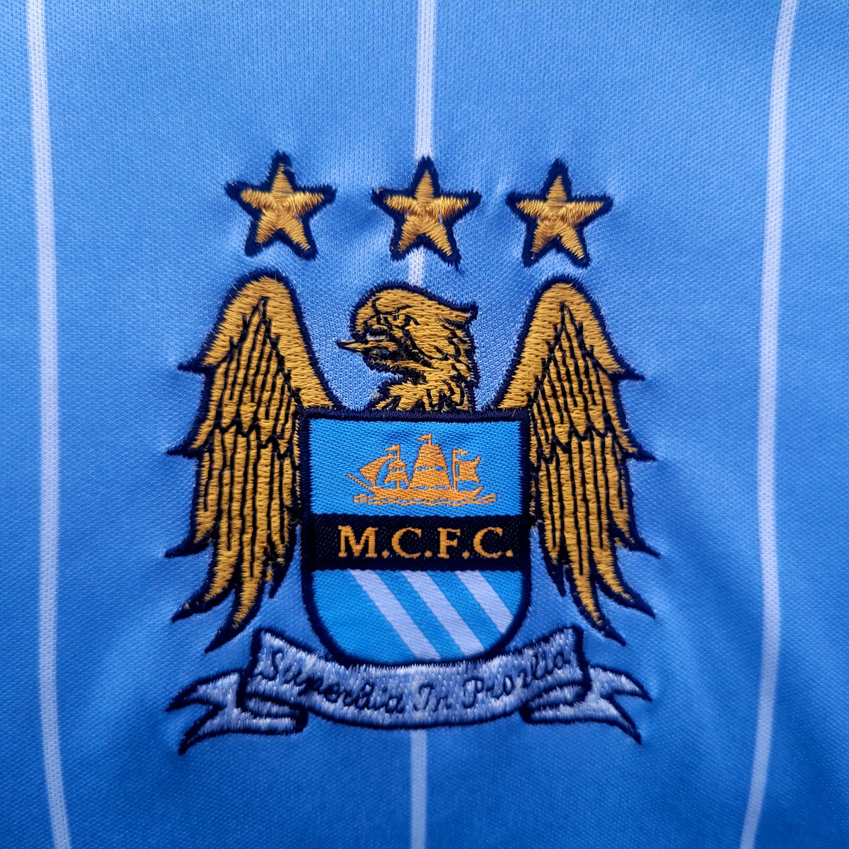 Manchester City 2007/08 Home Football Shirt Jersey Le Coq Sportif  Thomas Cook Sponsor Sky Blue Size: Medium