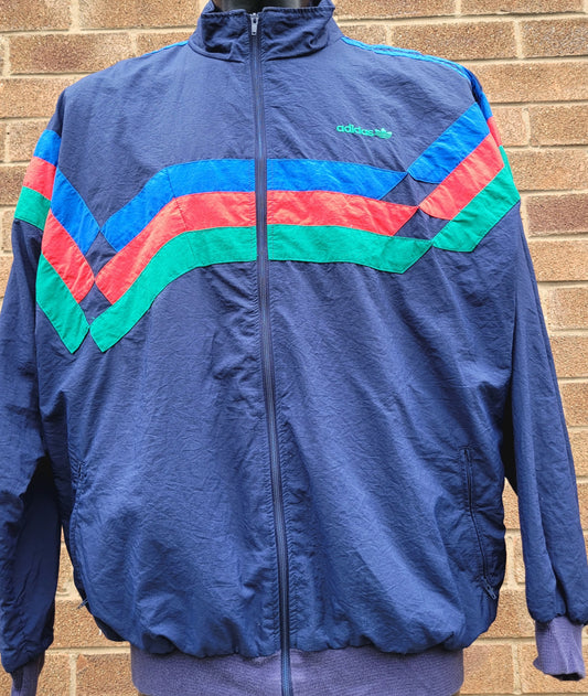 Vintage Adidas Originals Abstract Wave Ventex Track Jacket Navy Multi Colour Made In Morocco Size :D8 / F192