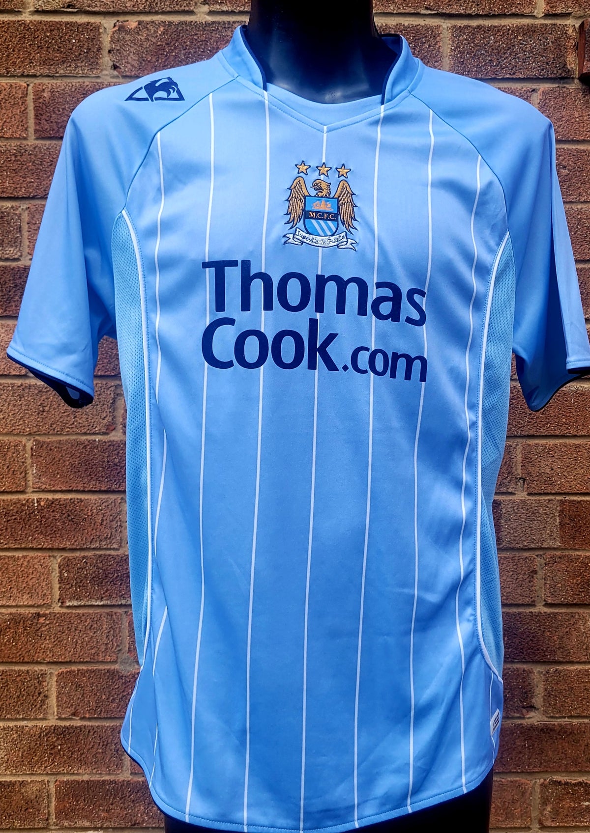 Manchester City 2007/08 Home Football Shirt Jersey Le Coq Sportif  Thomas Cook Sponsor Sky Blue Size: Medium