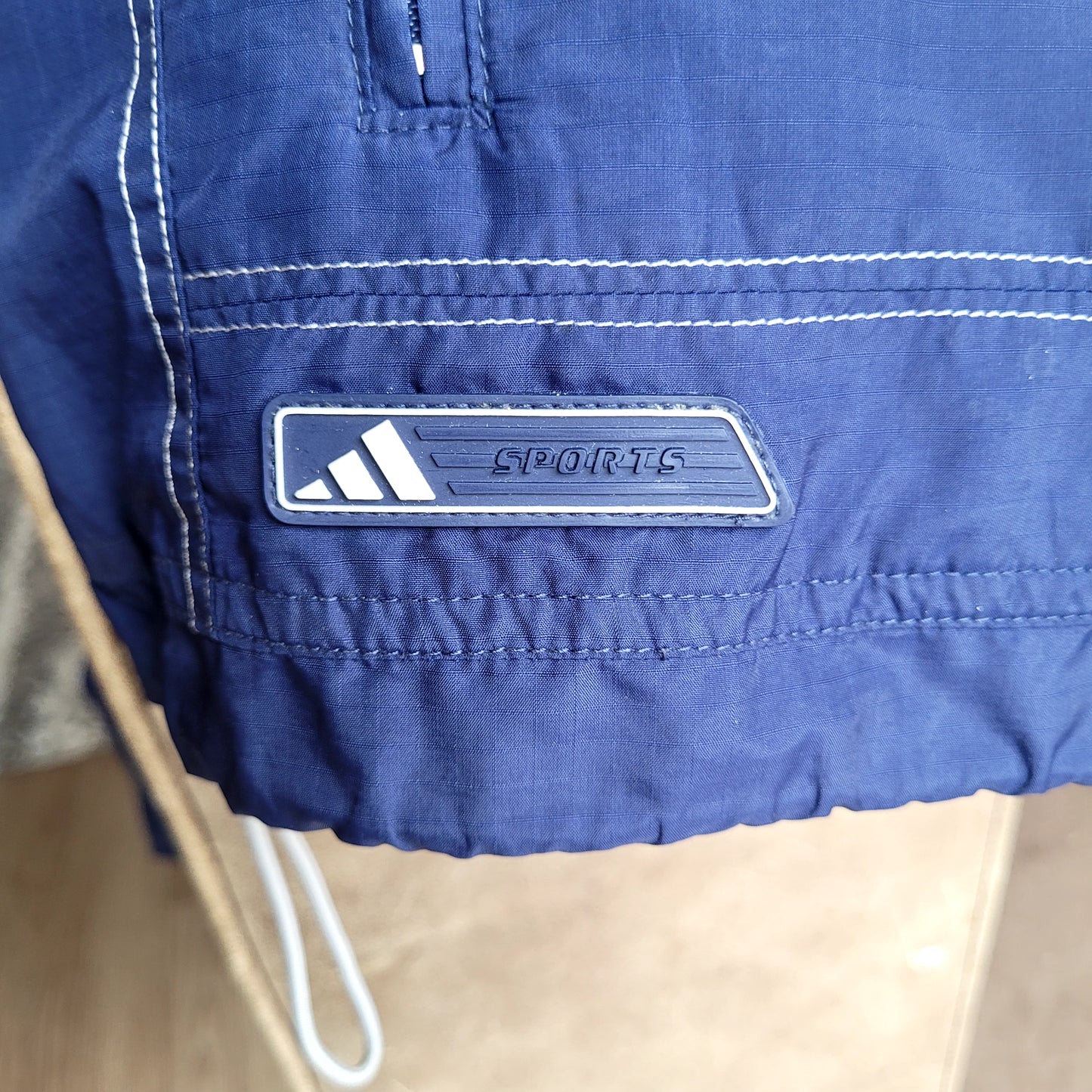 Vintage 1999 Adidas Sports Half Zip Hooded Windbreaker Jacket Navy Blue Mesh Lined American Size: Large