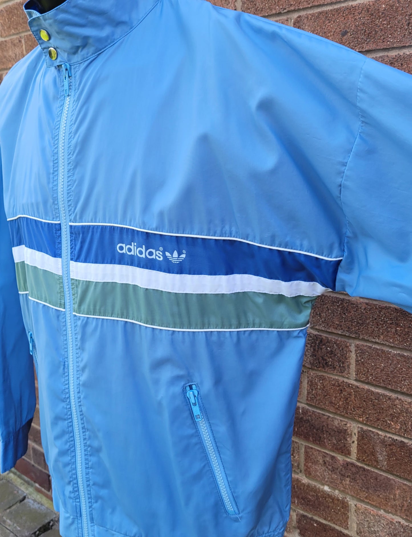 90's Vintage adidas Colour Windbreaker Jacket Blue Full Zip Adidas Originals (US) XS/ Fits (UK) L