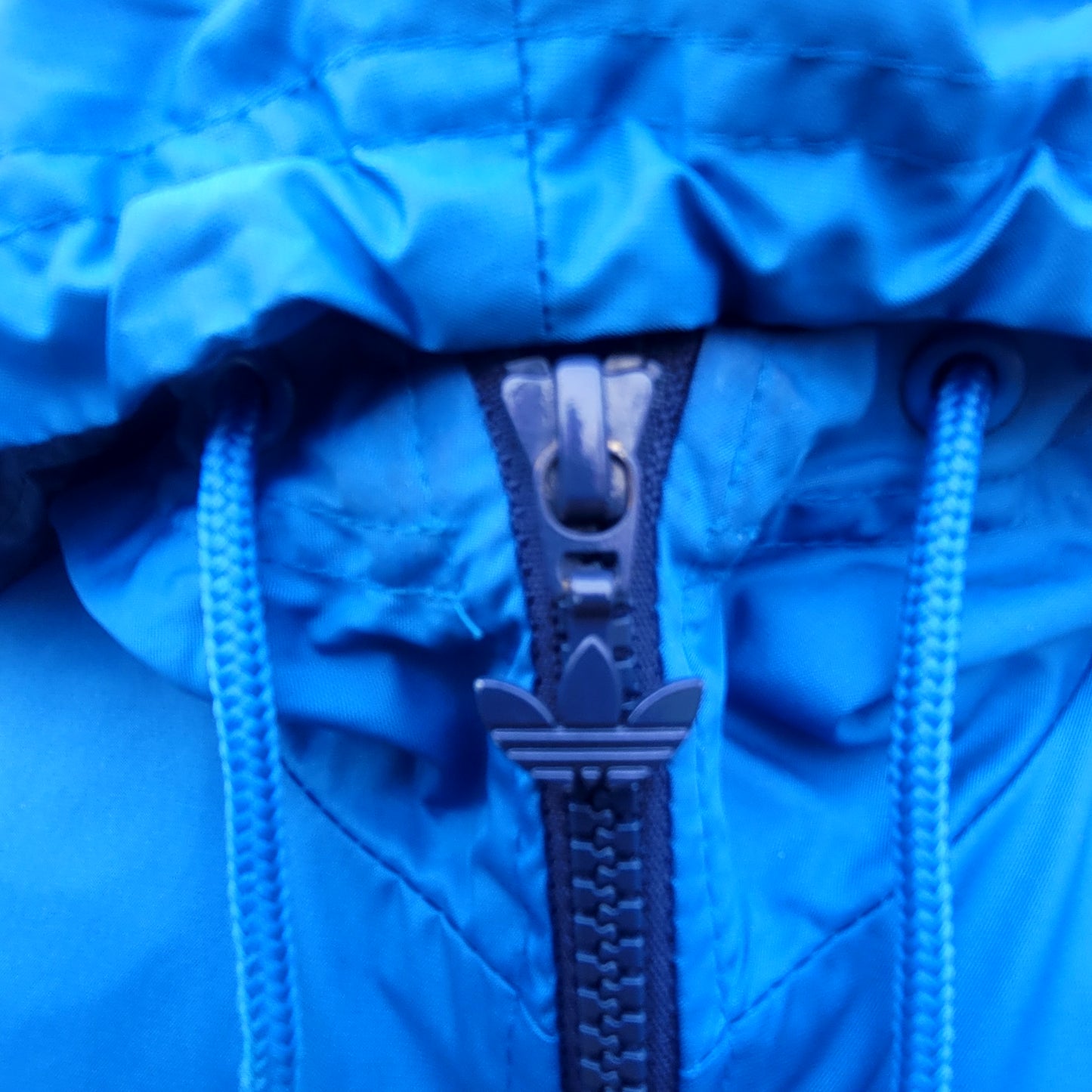 Adidas Classic Originals Sport Windbreaker Jacket Blue White 3 Stripe Hooded-Size S