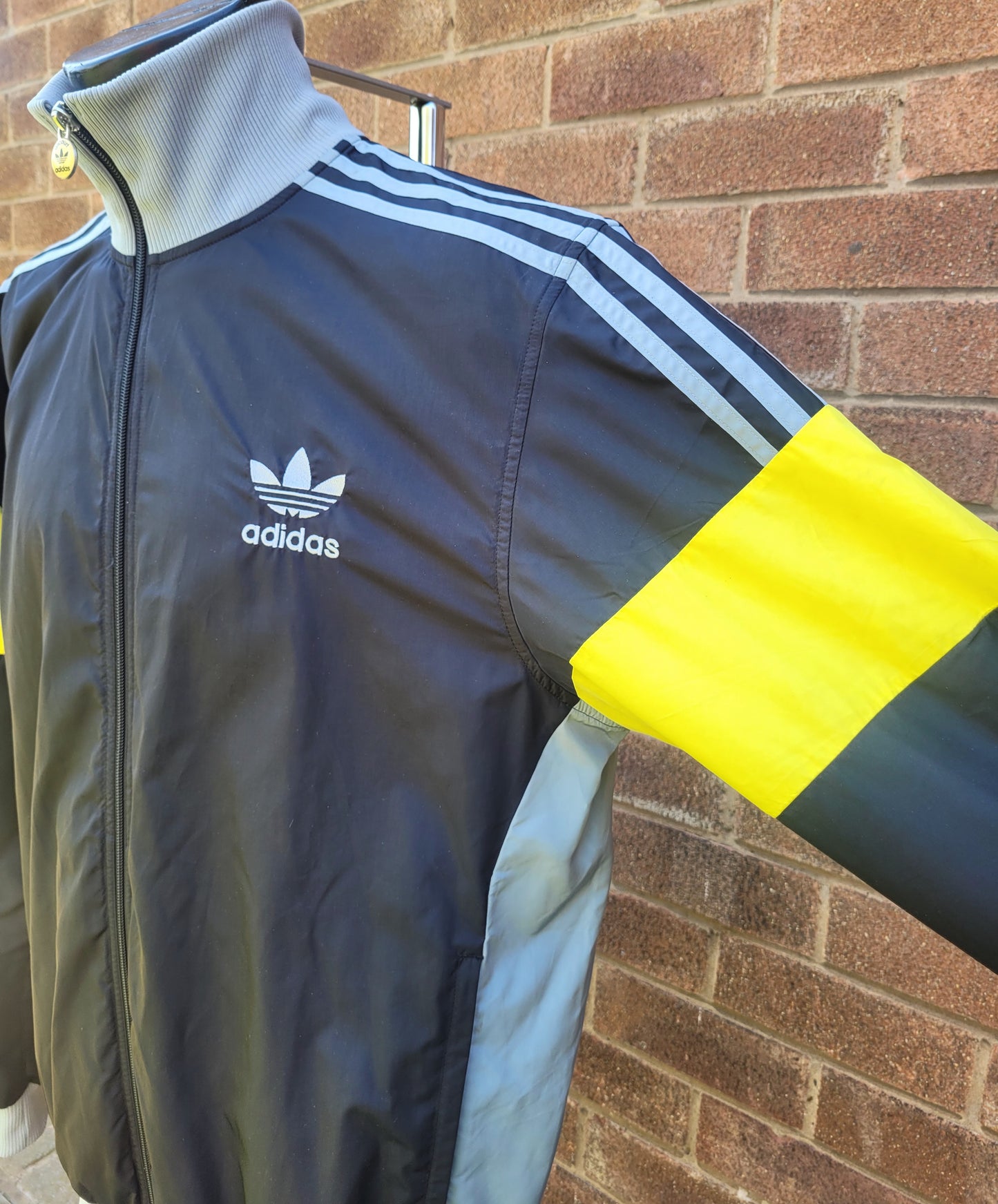 Vintage Adidas Allcourt Originals Track Jacket Black Grey Yellow Trefoil Full Zip Size: L