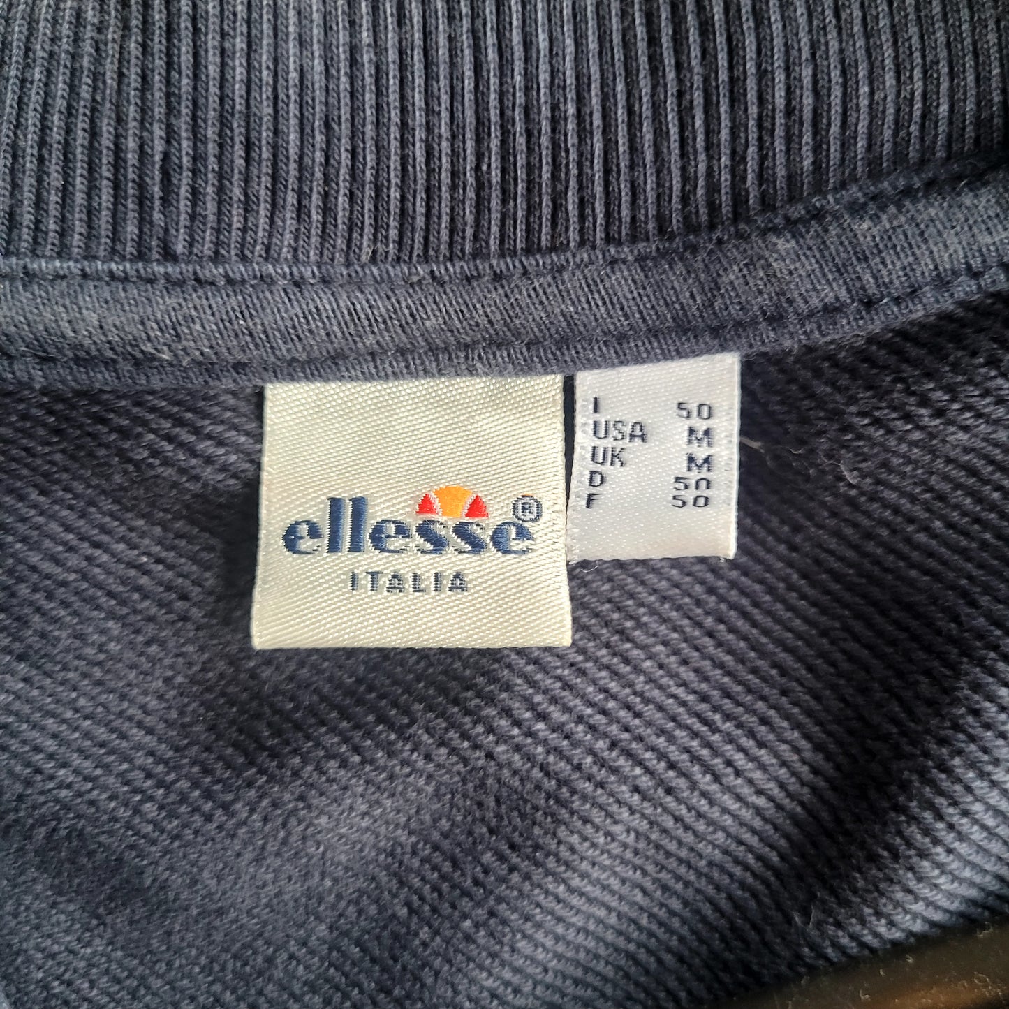 Ellesse Italia Track Jacket Navy Blue Full Zip Track Top Made in Portugal Size: Medium