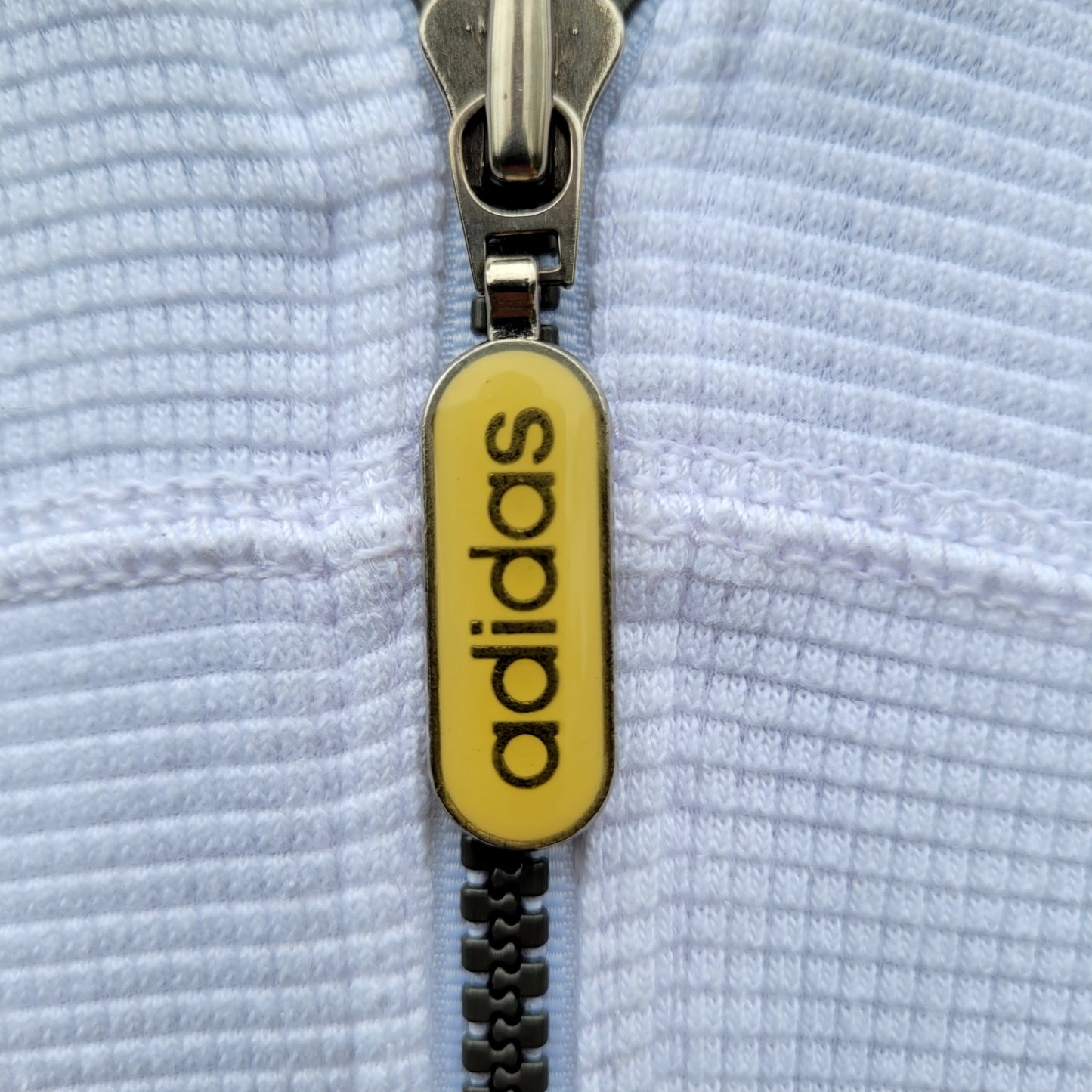 Adidas Textured Waffle Knit Zip Jacket White, Minimal Logo Full Zip Track Top Size: Medium