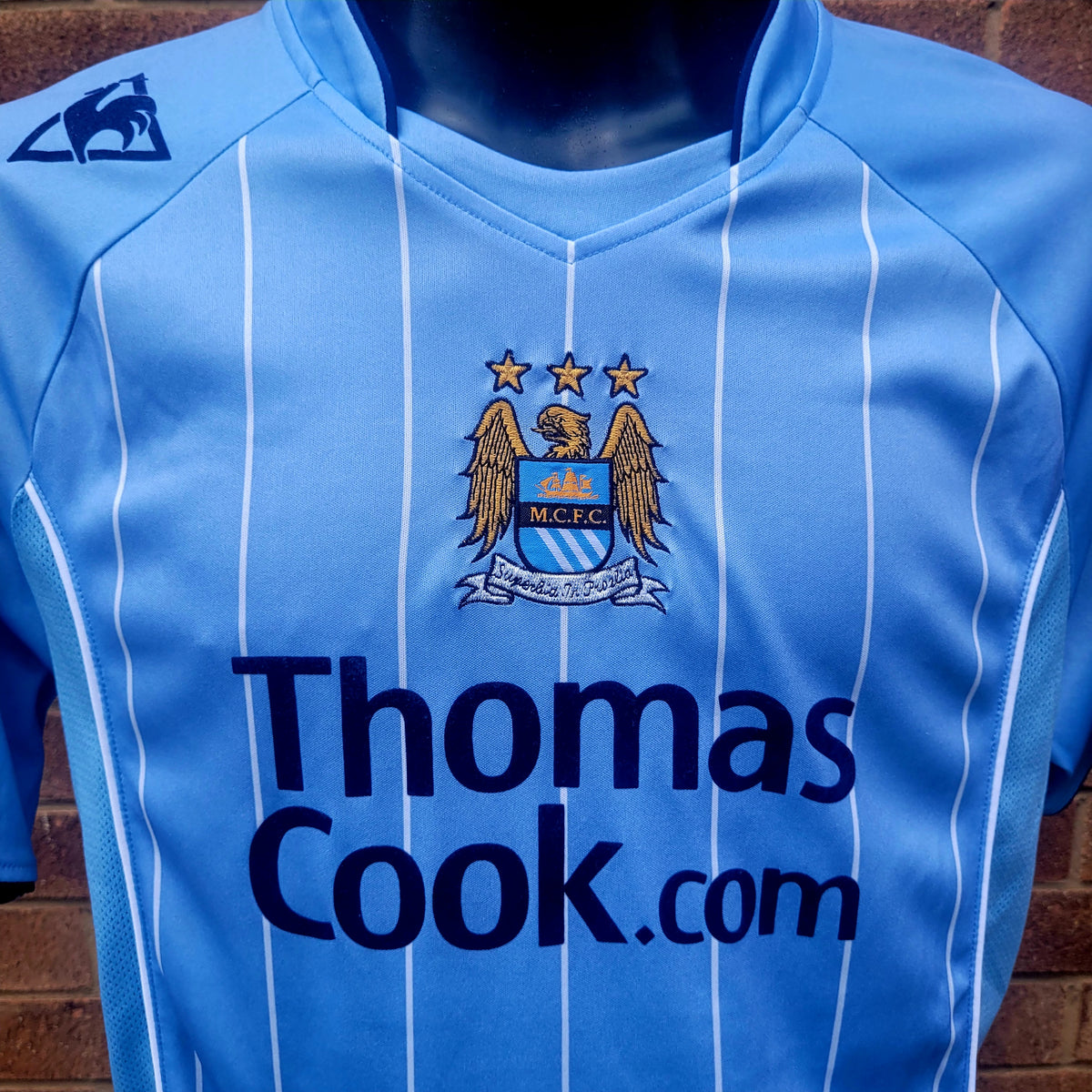 Manchester City 2007/08 Home Football Shirt Jersey Le Coq Sportif  Thomas Cook Sponsor Sky Blue Size: Medium