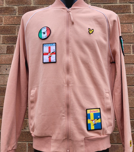 Lyle & Scott Panini Football Track Jacket  Salmon Pink Patch Detail Full Zip – Size M