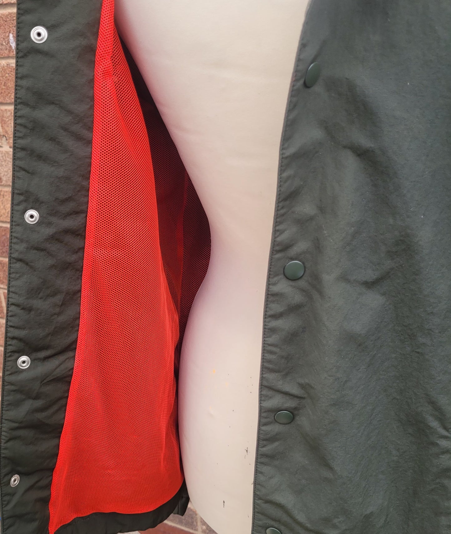 Adidas Coach Jacket Olive Green Red Logo Mesh Lined Snap Button Jacket UK M